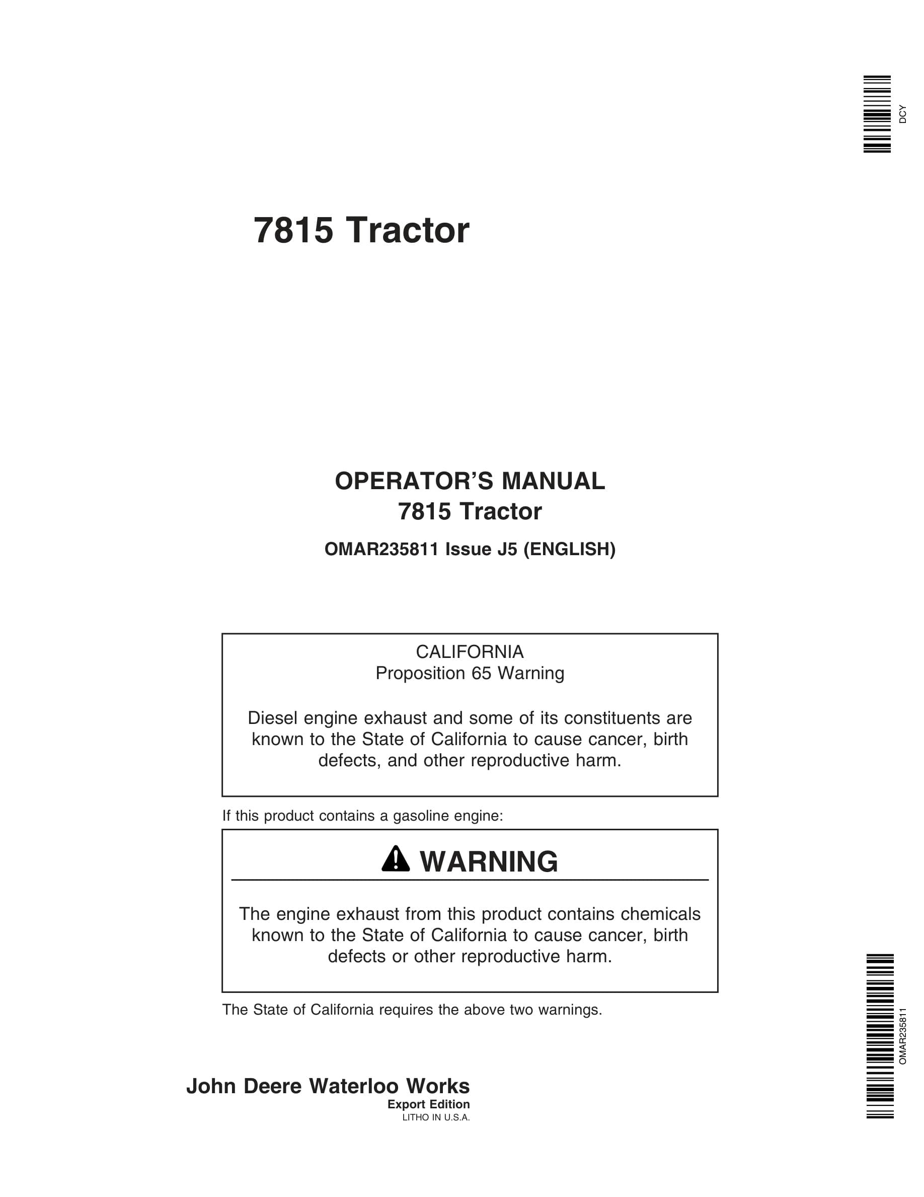 John Deere 7815 Tractors Operator Manual OMAR235811-1