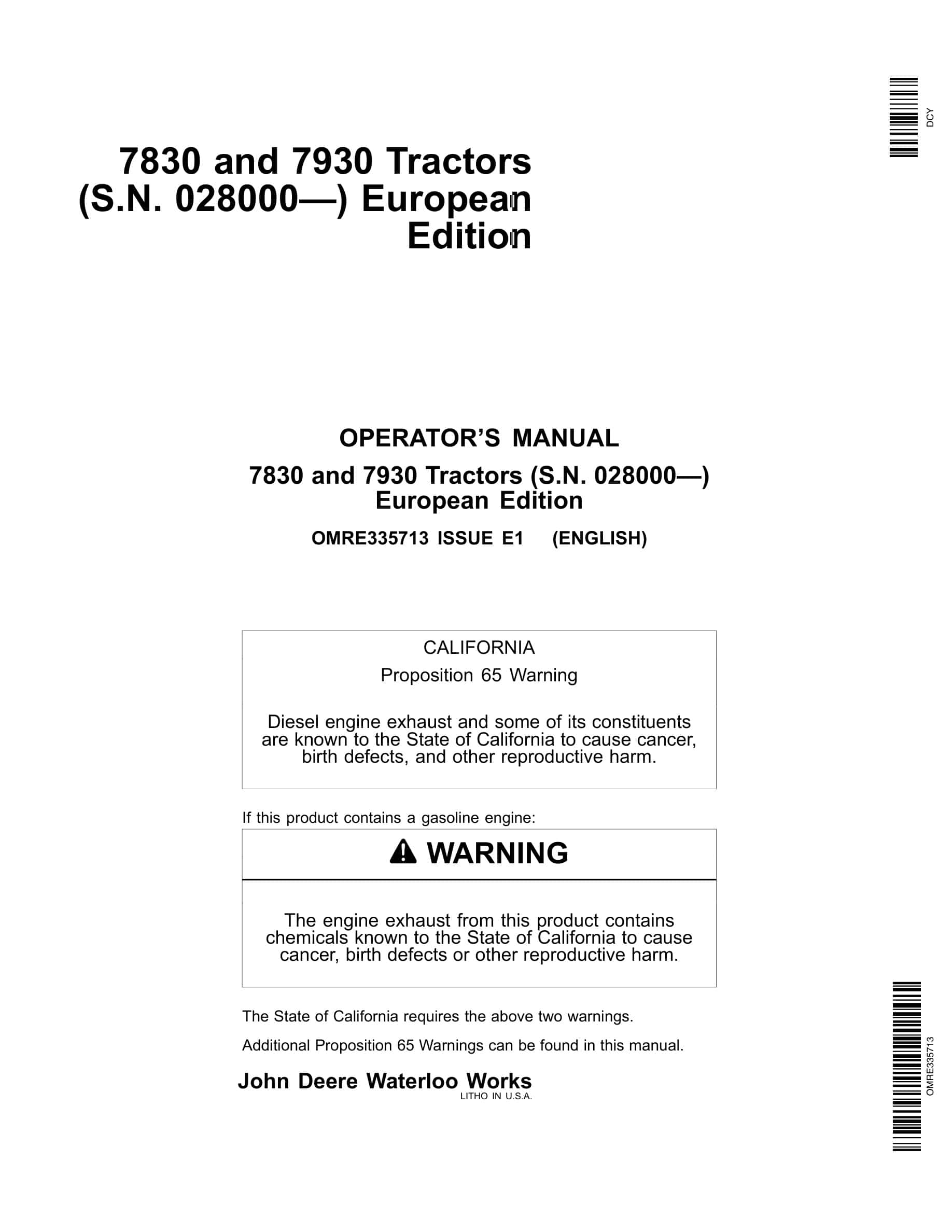John Deere 7830 And 7930 Tractors Operator Manuals OMRE335713-1
