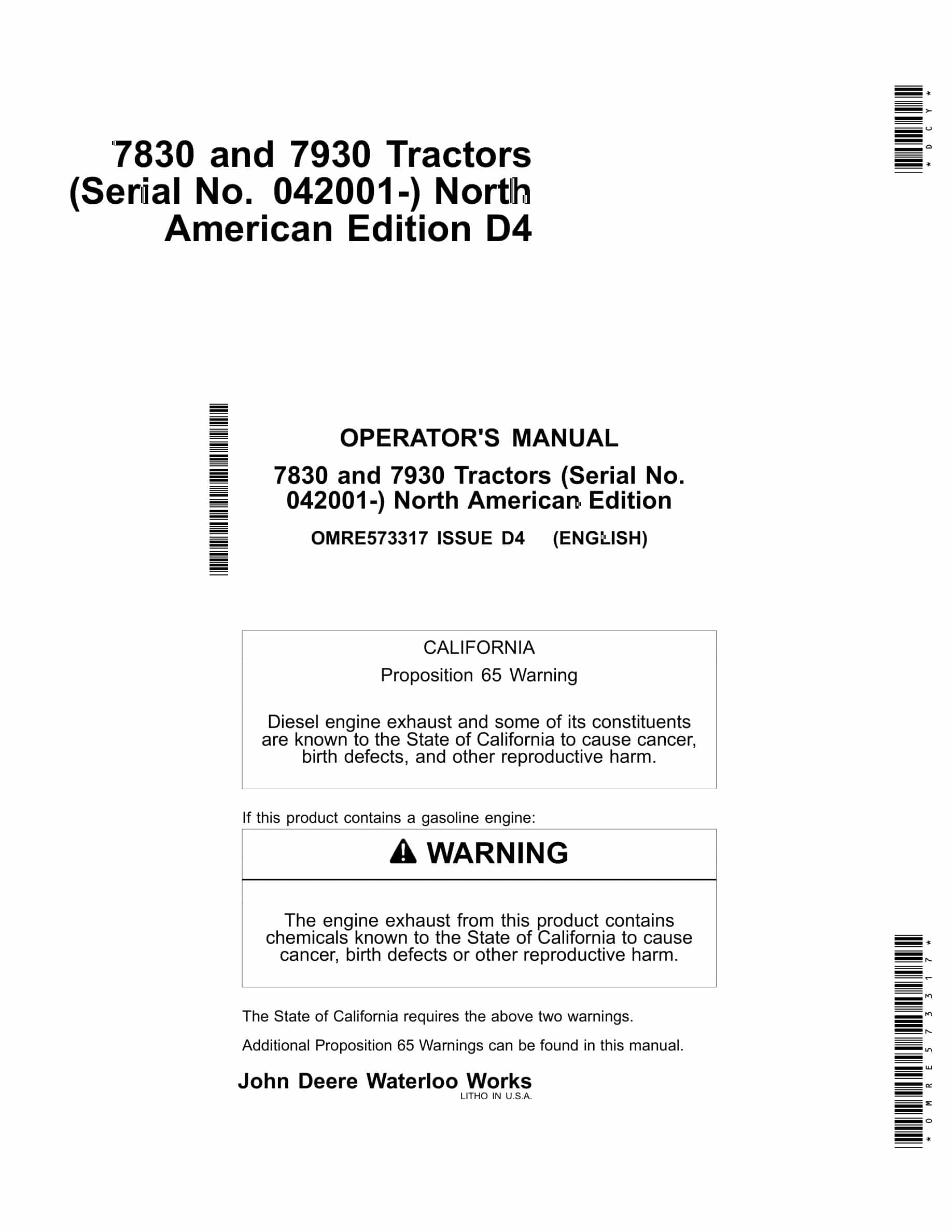 John Deere 7830 and 7930 Tractor Operator Manual OMRE573317-1