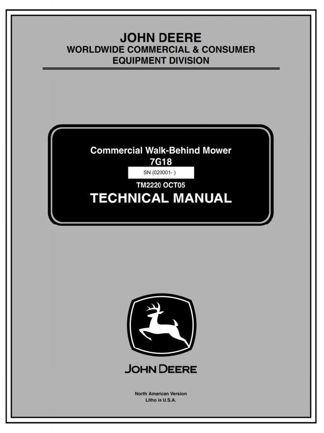 John Deere 7G18 Commercial Walk-Behind Mower Technical Manual TM2220