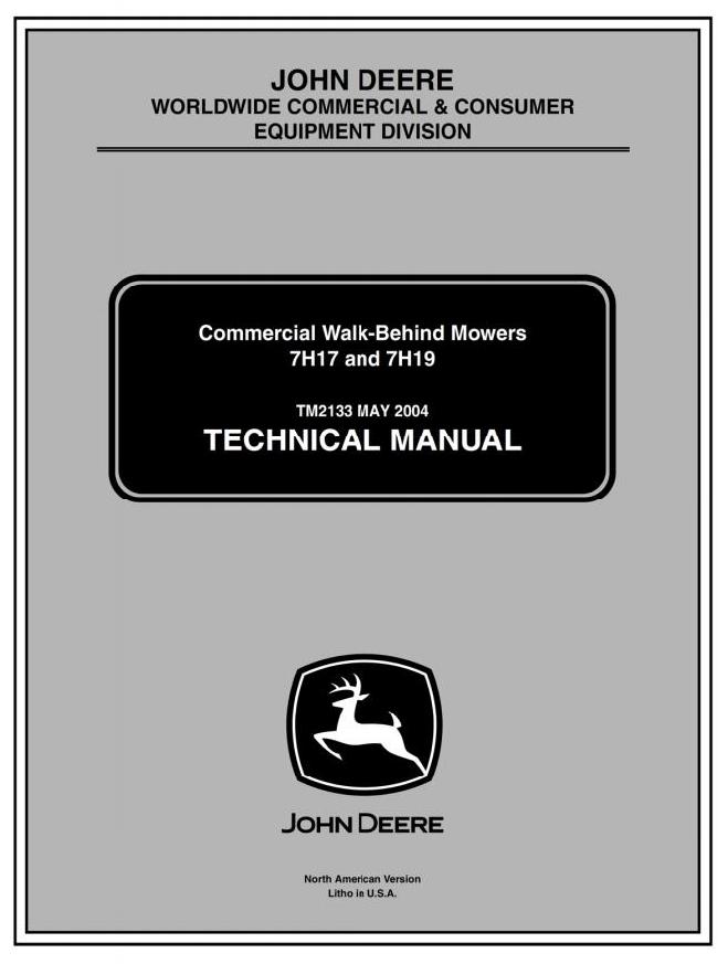 John Deere 7H17 7H19 Commercial Walk-Behind Mower Technical Manual TM2133