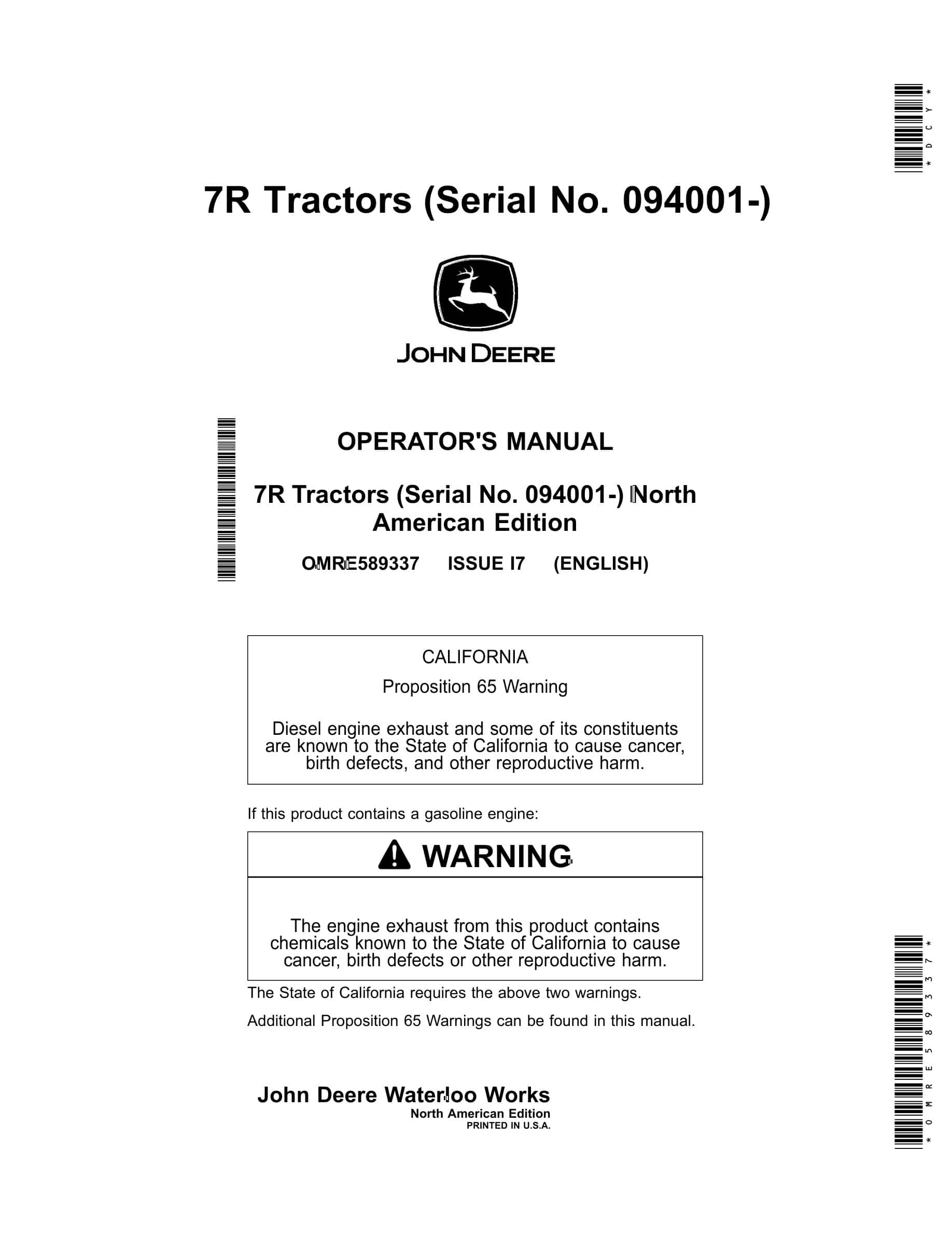 John Deere 7R Tractor Operator Manual OMRE589337-1