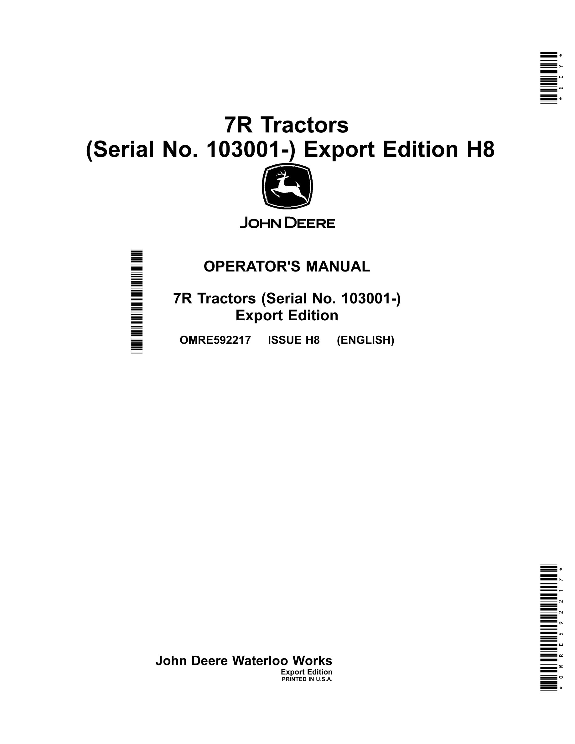 John Deere 7r Tractors Operator Manuals OMRE592217-1