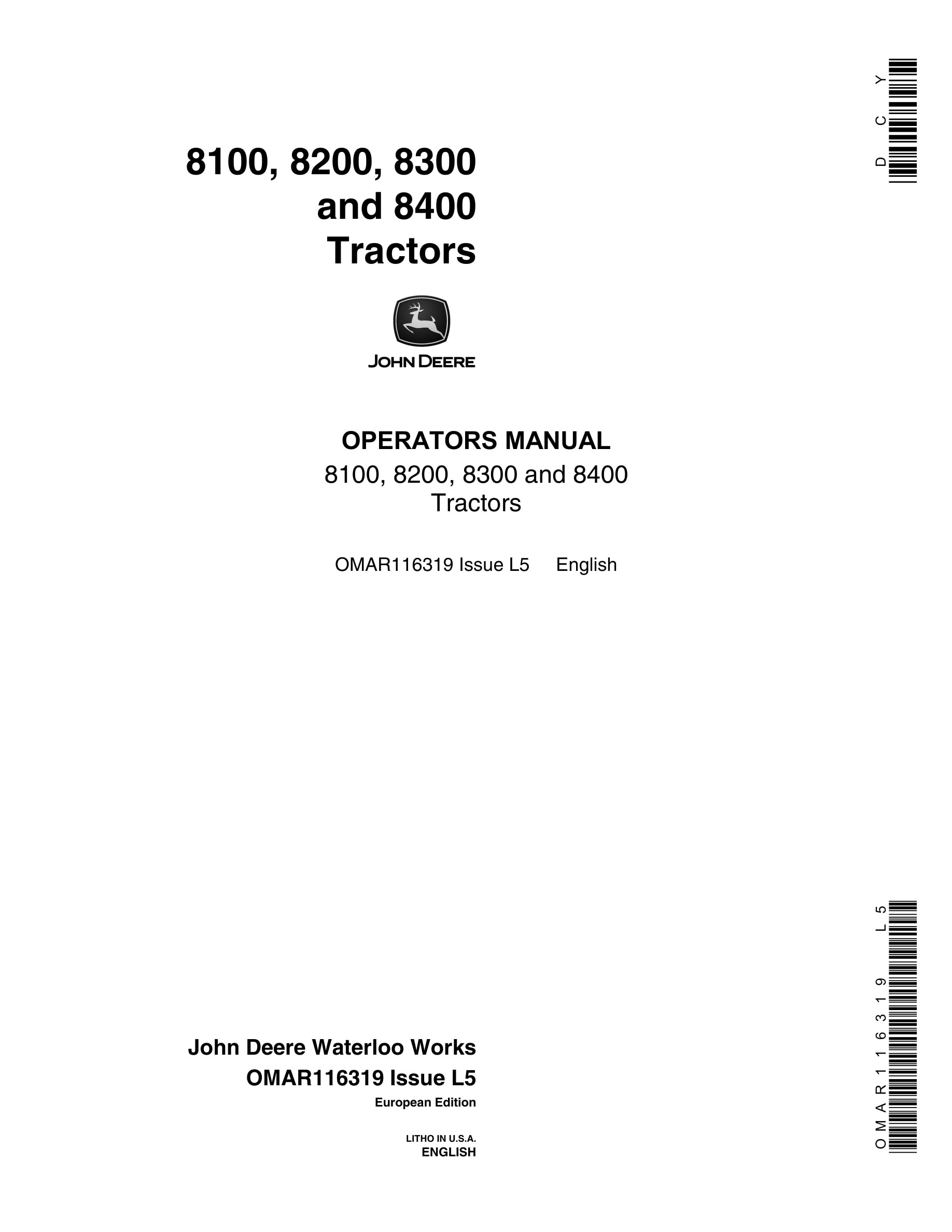 John Deere 8100, 8200, 8300 And 8400 Tractors Operator Manuals OMAR116319-1