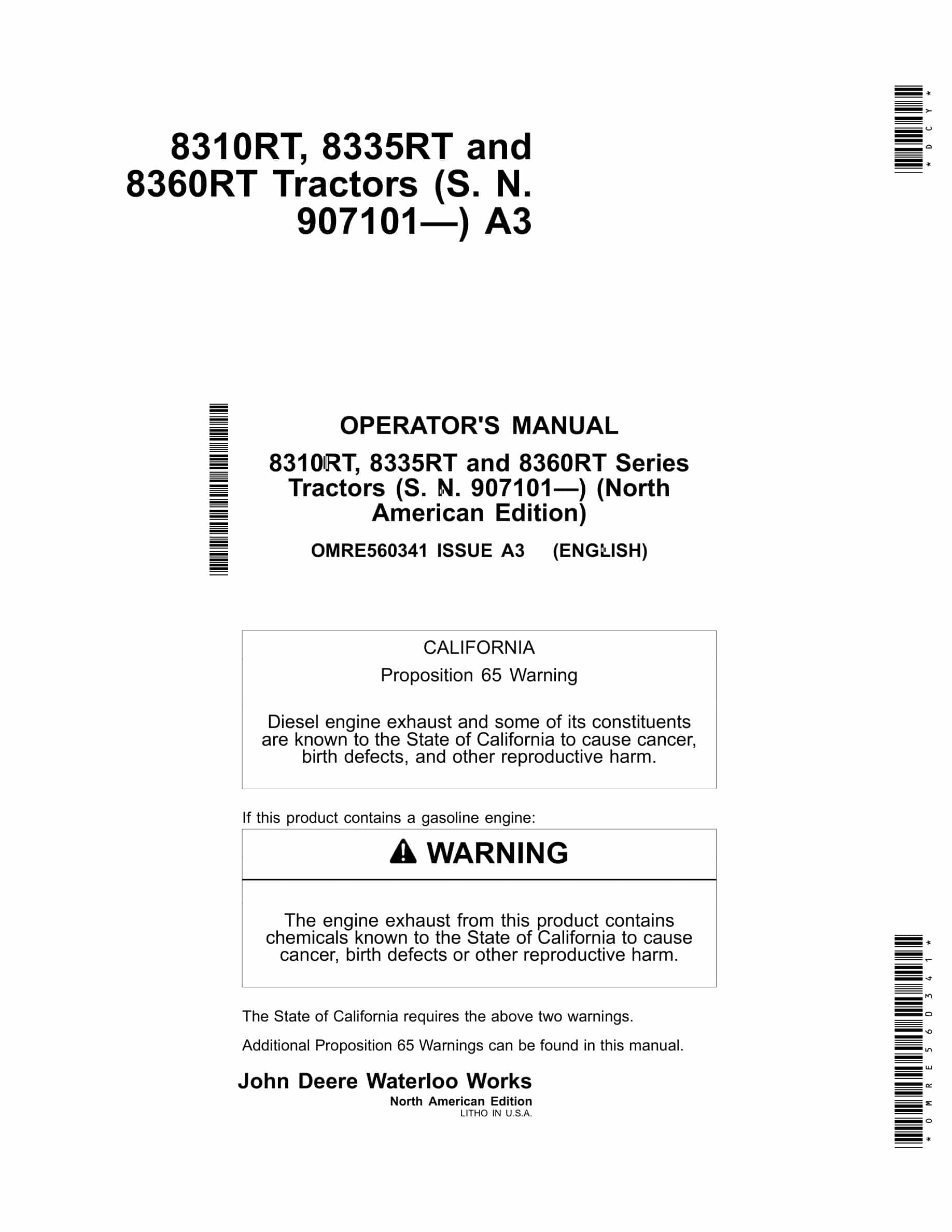 John Deere 8310RT, 8335RT and 8360RT Tractor Operator Manual OMRE560341-1