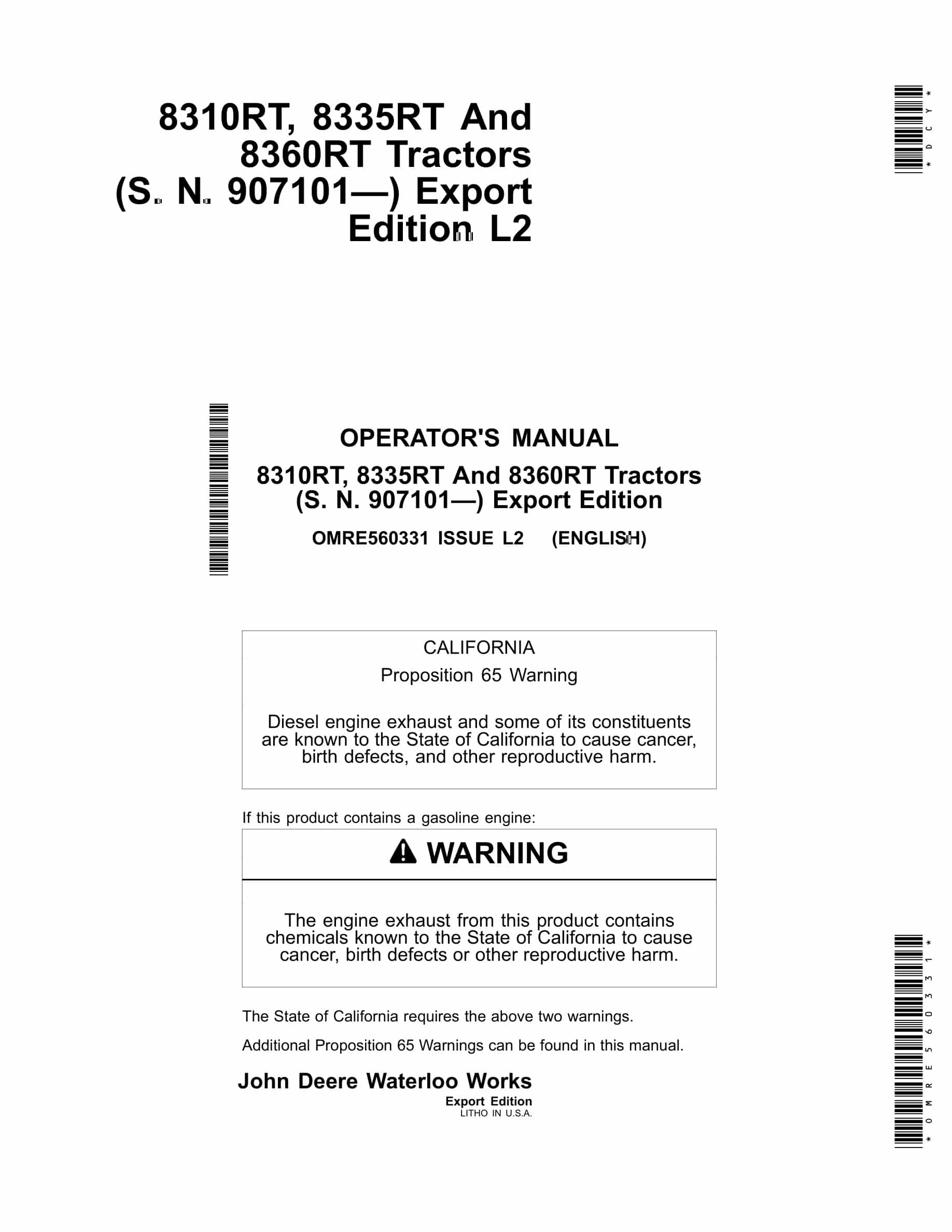 John Deere 8310rt, 8335rt And 8360rt Tractors Operator Manuals OMRE560331-1