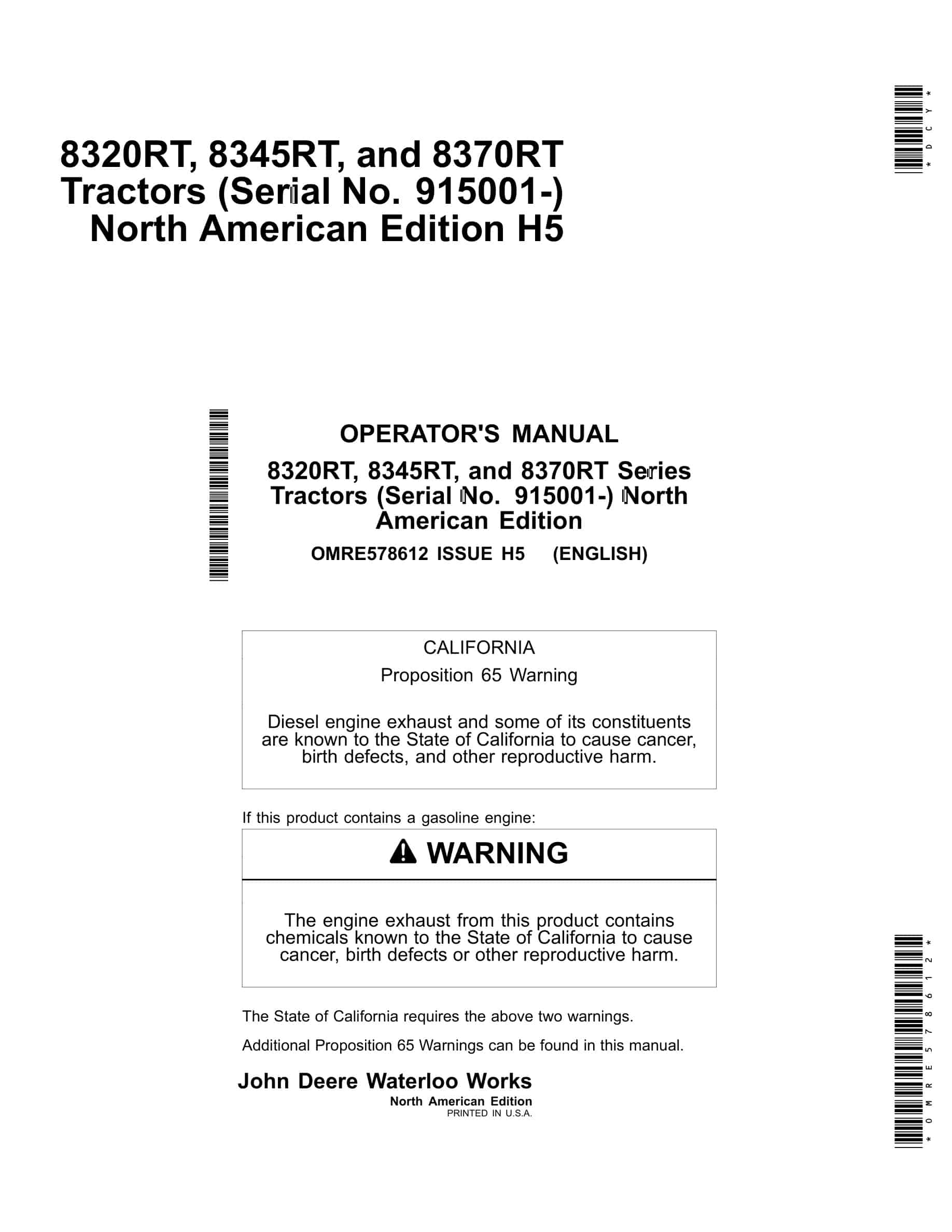 John Deere 8320RT, 8345RT, and 8370RT Tractor Operator Manual OMRE578612-1