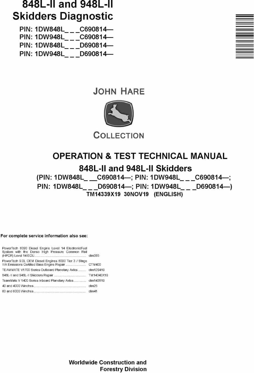 John Deere 848L-II 948L-II Skidder Operation Test Technical Manual TM14339X19