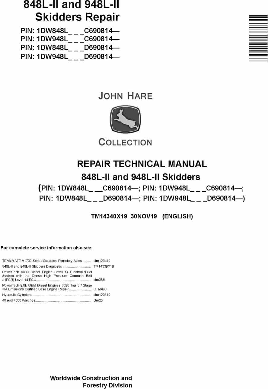 John Deere 848L-II 948L-II Skidder Repair Technical Manual TM14340X19