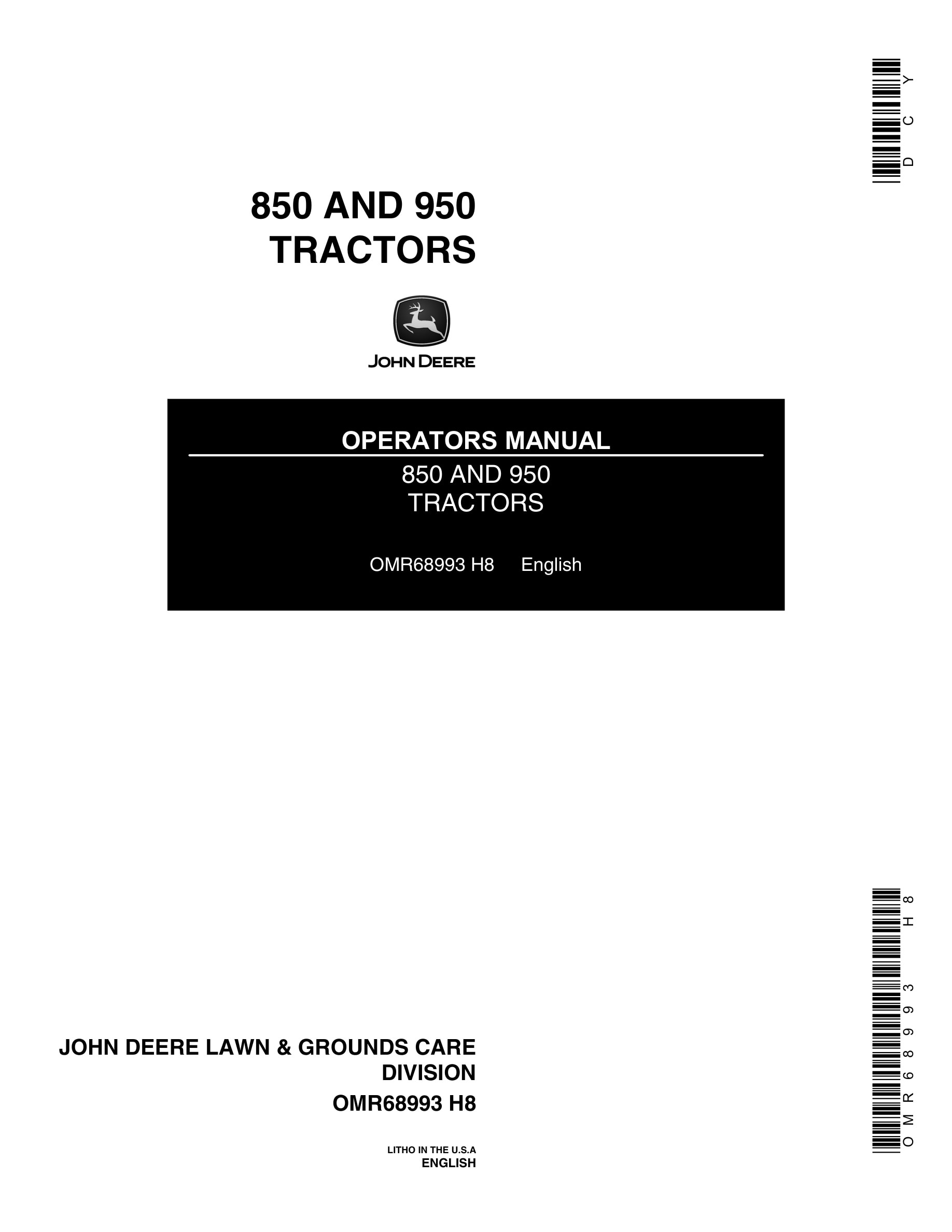 John Deere 850 AND 950 Tractor Operator Manual OMR68993-1