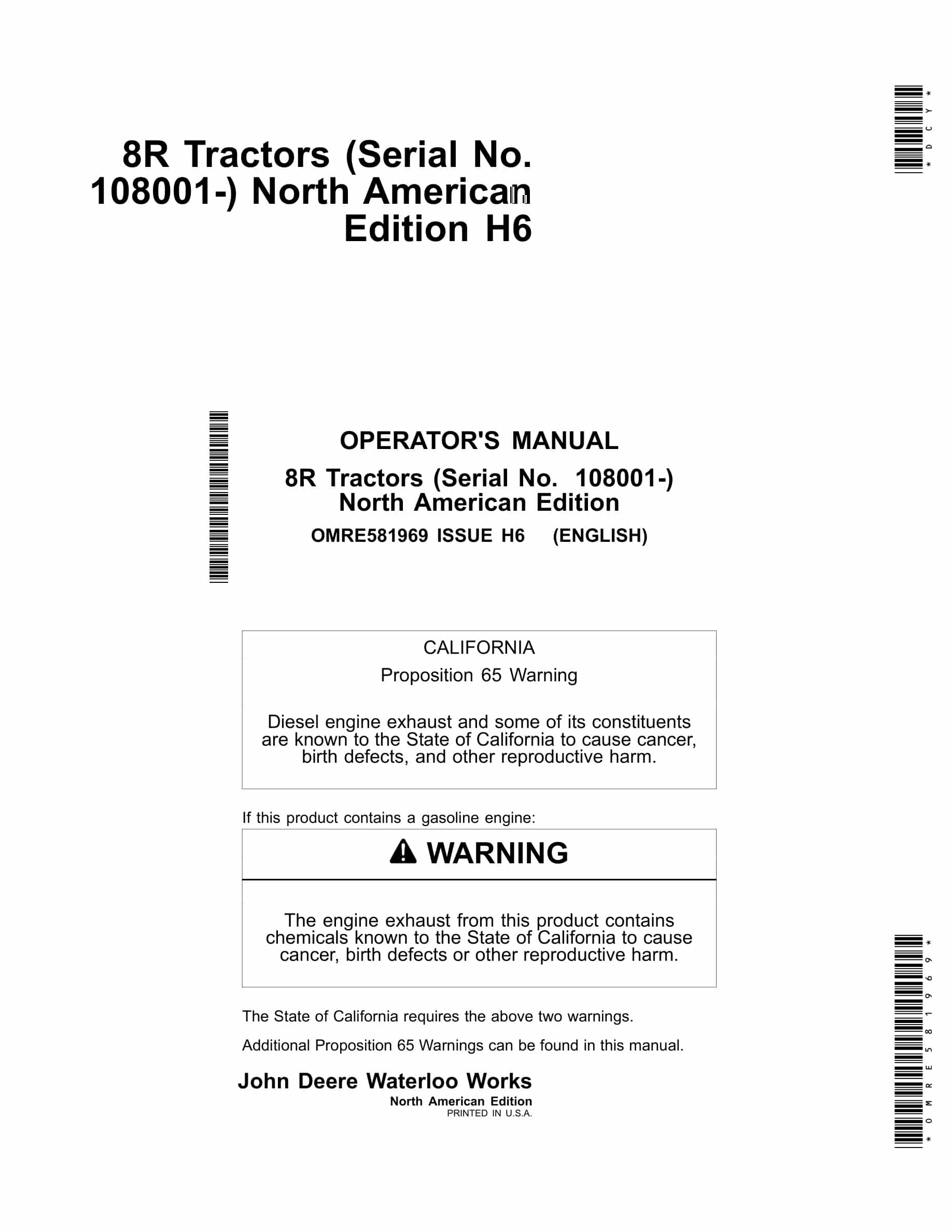 John Deere 8R Tractor Operator Manual OMRE581969-1