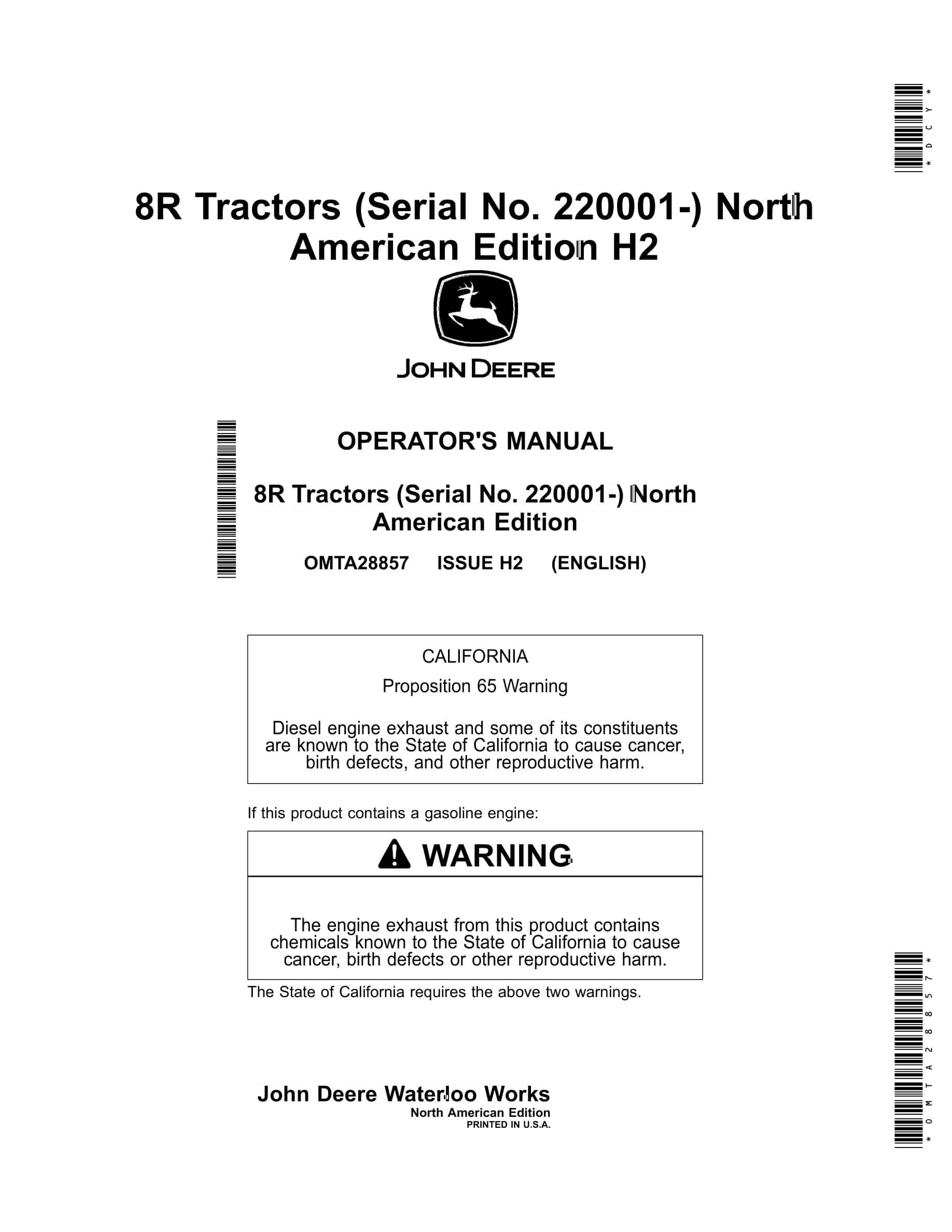 John Deere 8r Tractors Operator Manuals OMTA28857-1
