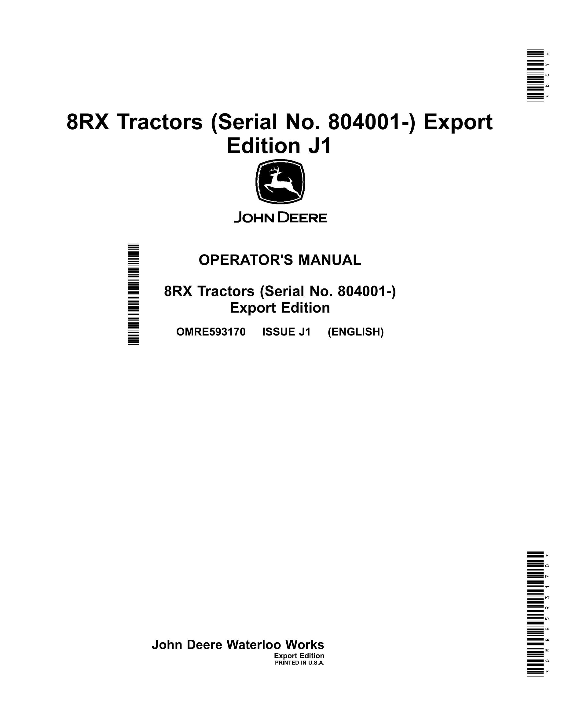 John Deere 8rx Tractors Operator Manuals OMRE593170-1