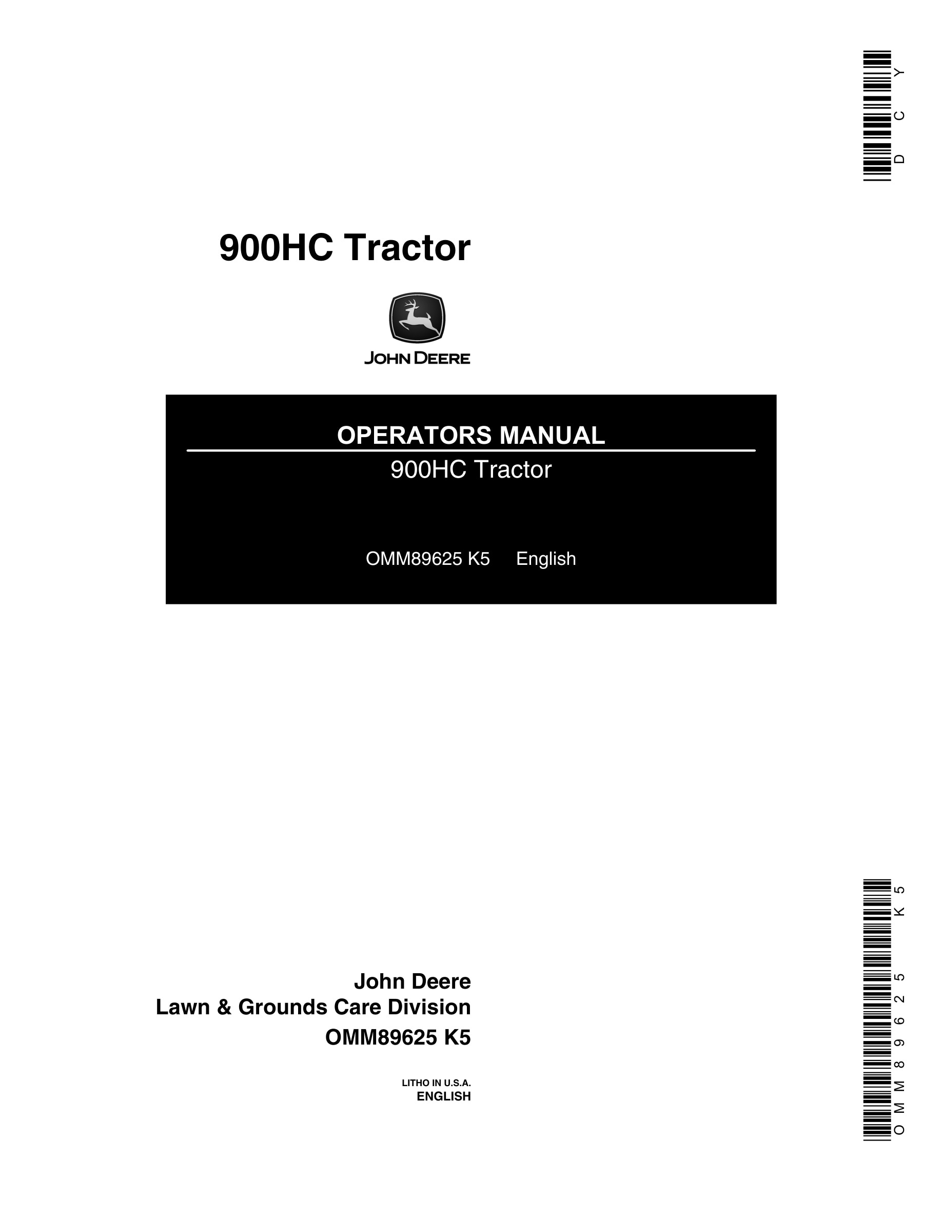 John Deere 900HC Tractor Operator Manual OMM89625-1