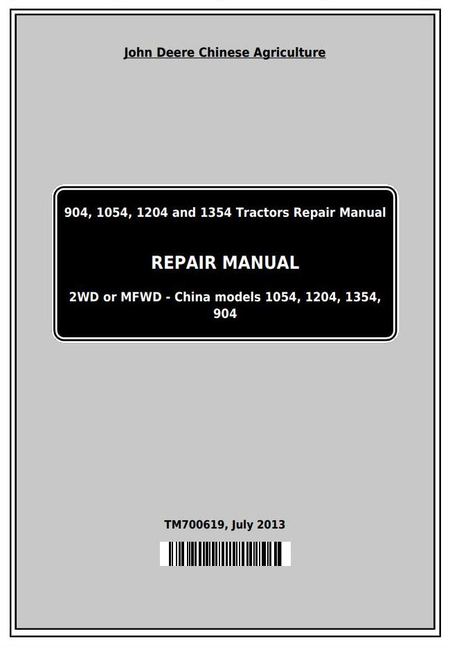 John Deere 904 1054 1204 1354 1404 Tractor Repair Manual TM700619
