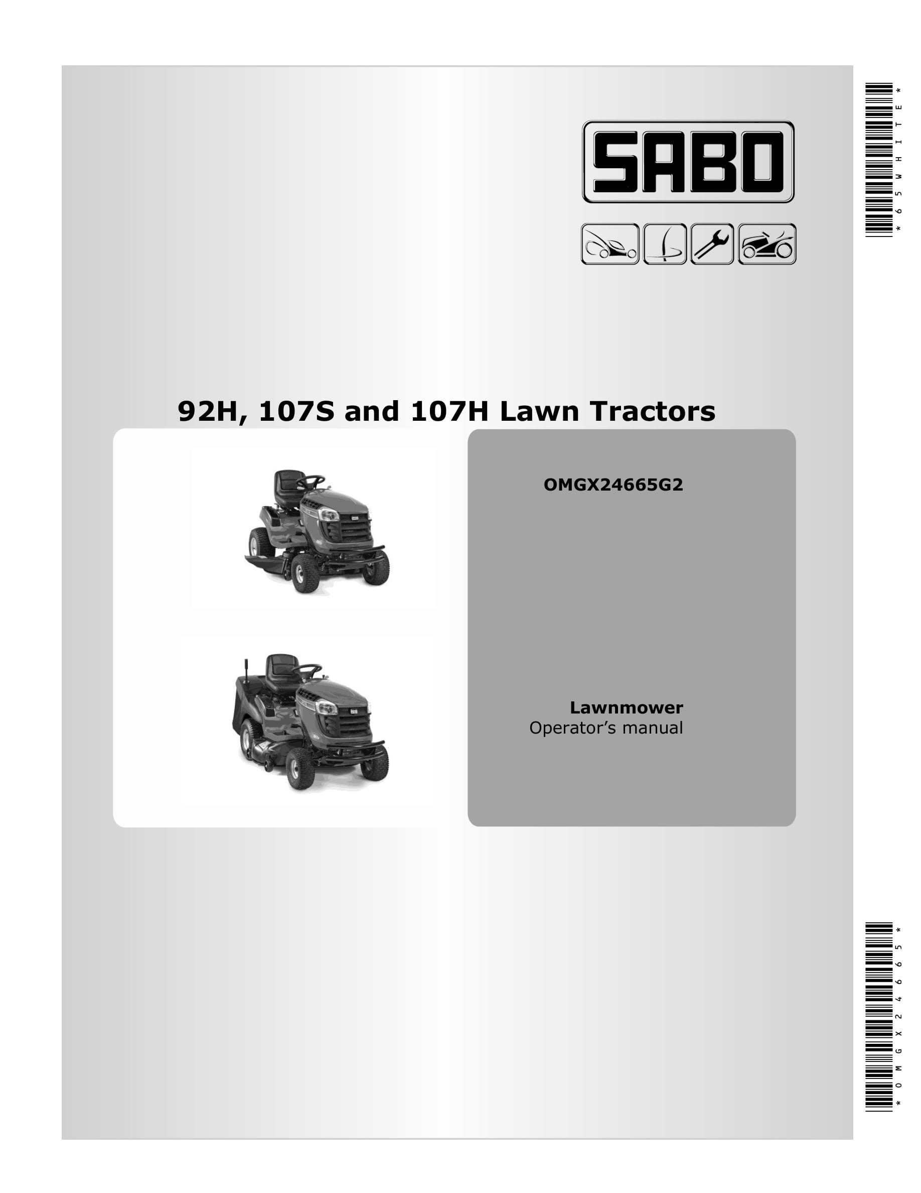 John Deere 92h, 107s And 107h Lawn Tractors Operator Manuals OMGX24665-1