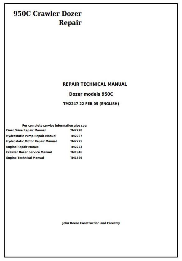 John Deere 950C Crawler Dozer Repair Technical Manual TM2247
