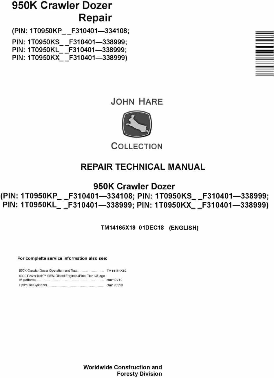 John Deere 950K Crawler Dozer Repair Technical Manual TM14165X19