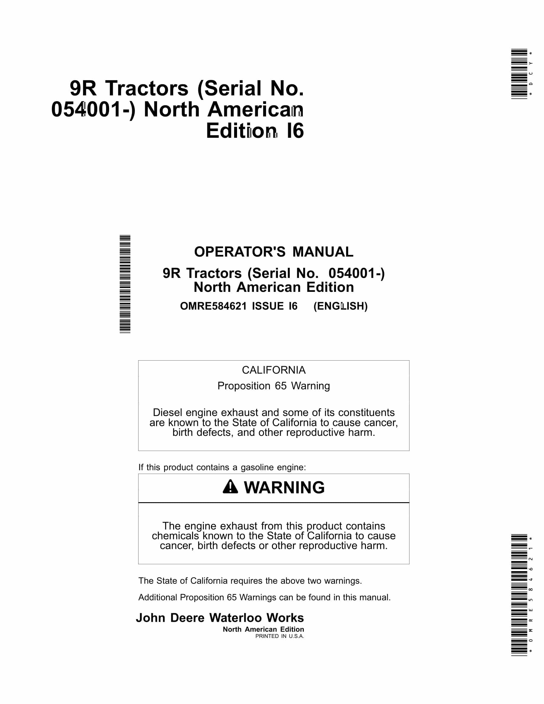 John Deere 9R Tractor Operator Manual OMRE584621-1