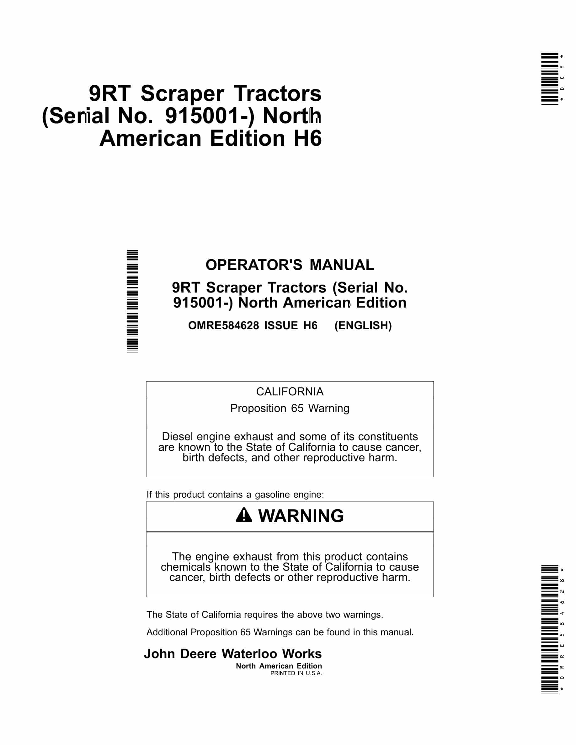 John Deere 9RT Tractor Operator Manual OMRE584628-1