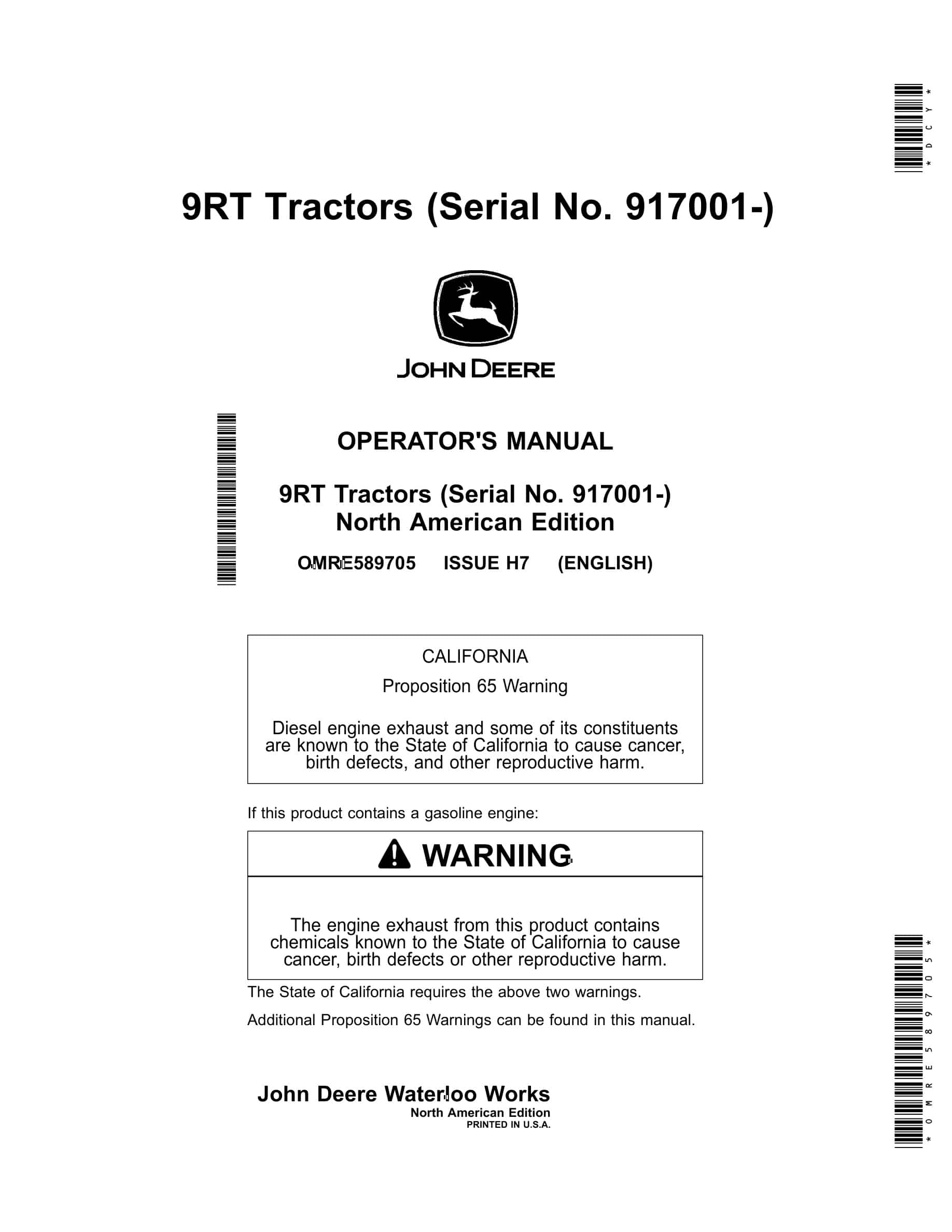 John Deere 9RT Tractor Operator Manual OMRE589705-1
