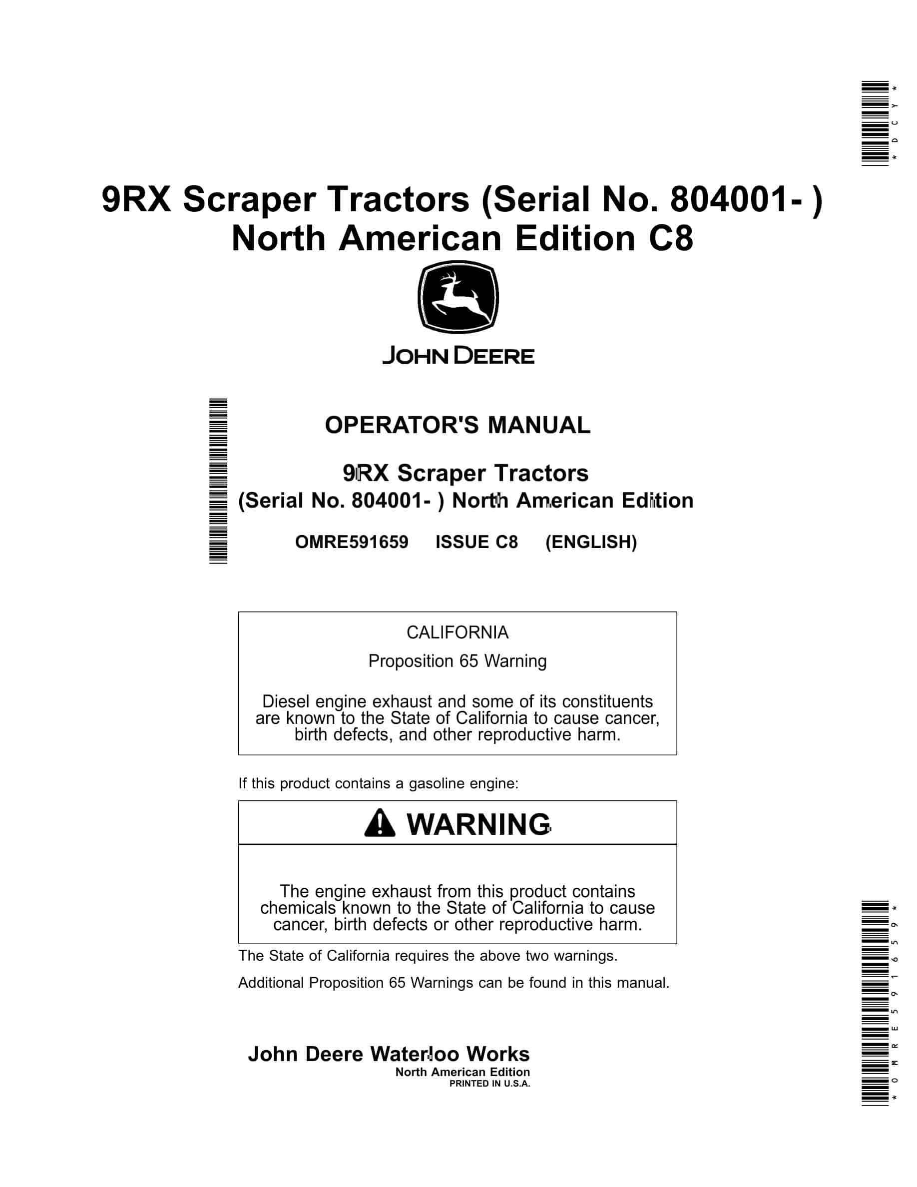 John Deere 9RX Tractor Operator Manual OMRE591659-1