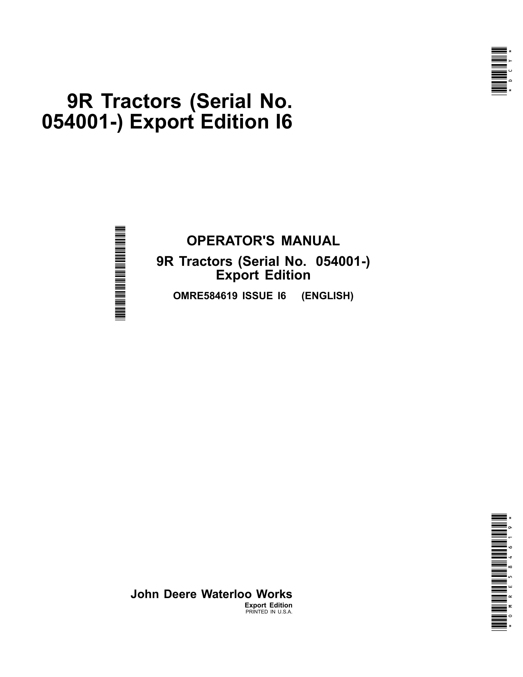 John Deere 9r Tractors Operator Manuals OMRE584619-1