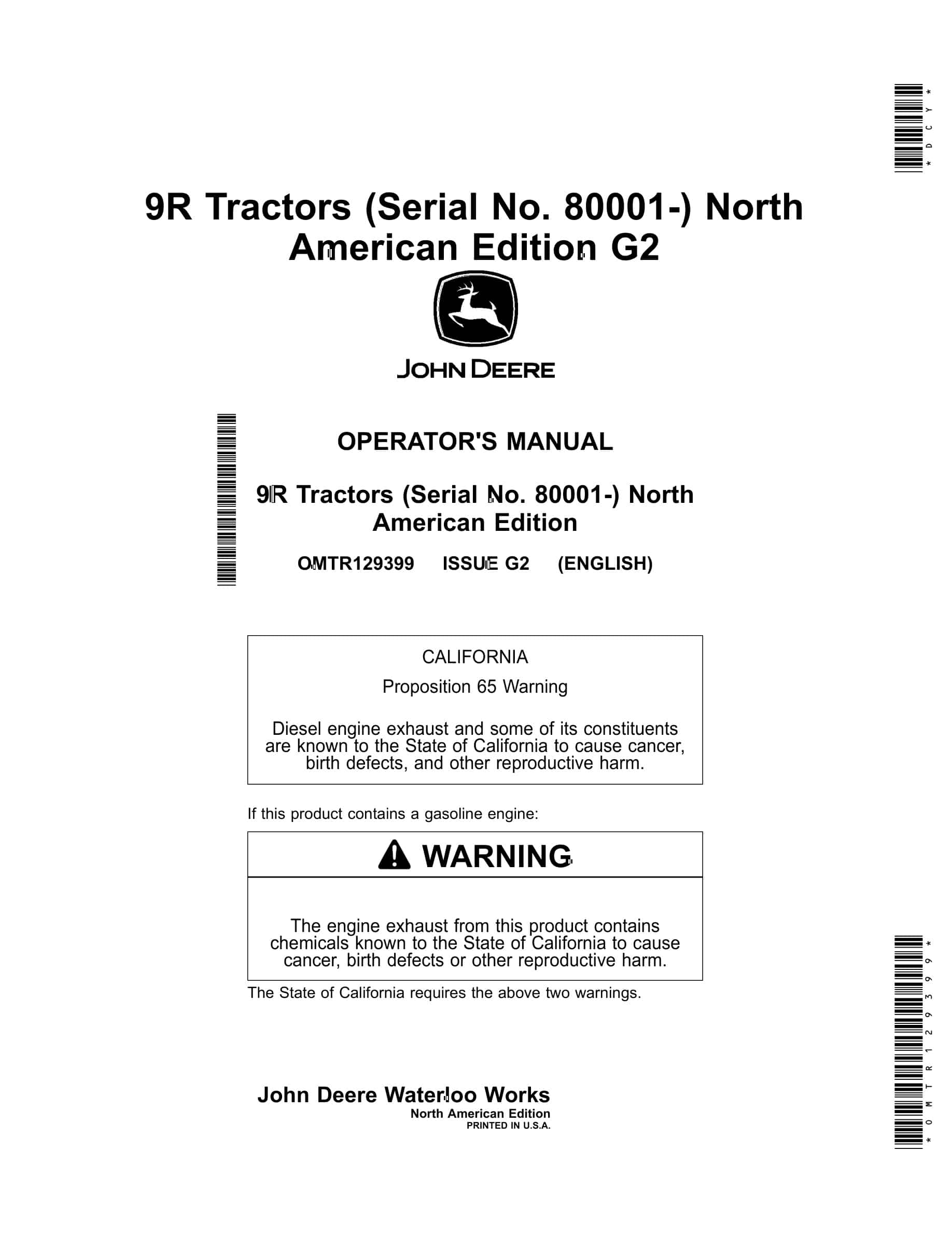 John Deere 9r Tractors Operator Manuals OMTR129399-1