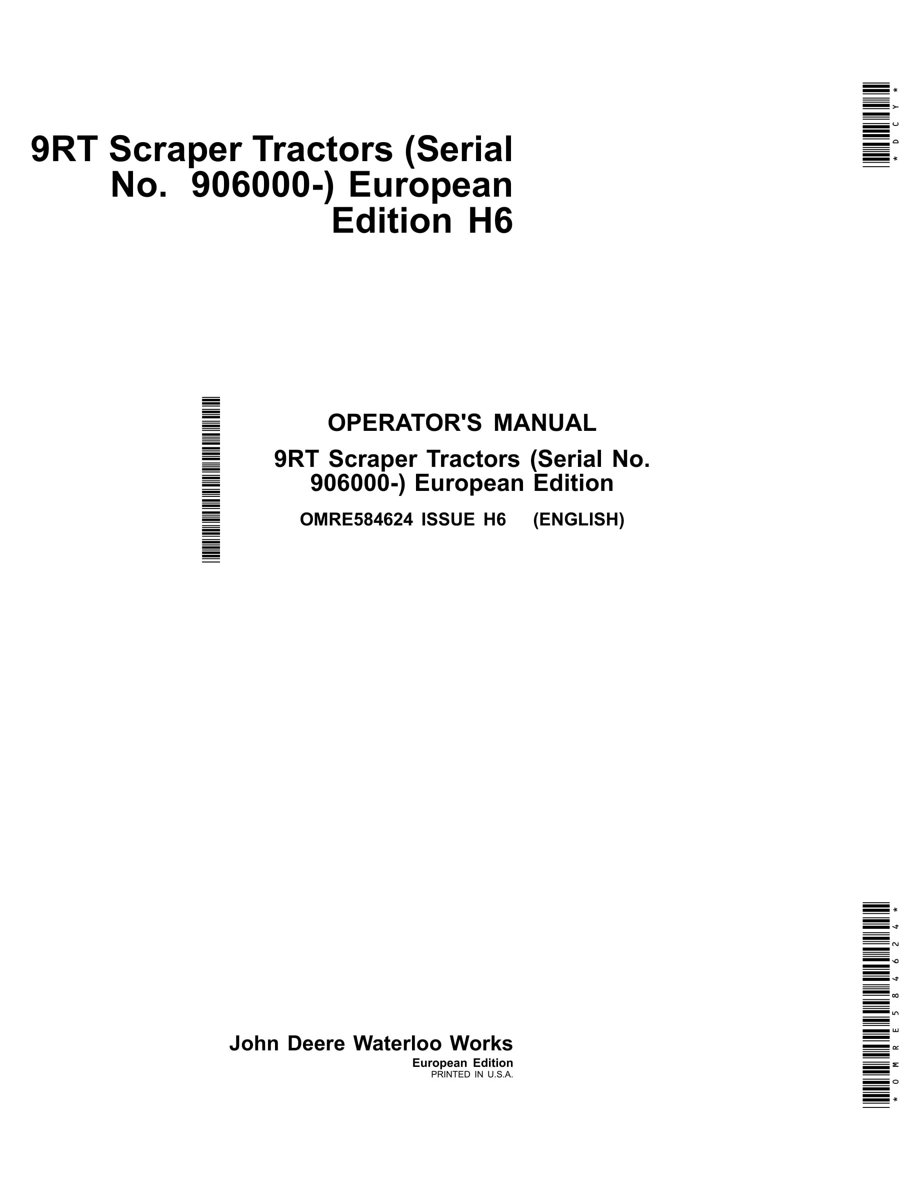 John Deere 9rt Scraper Tractors Operator Manuals OMRE584624-1