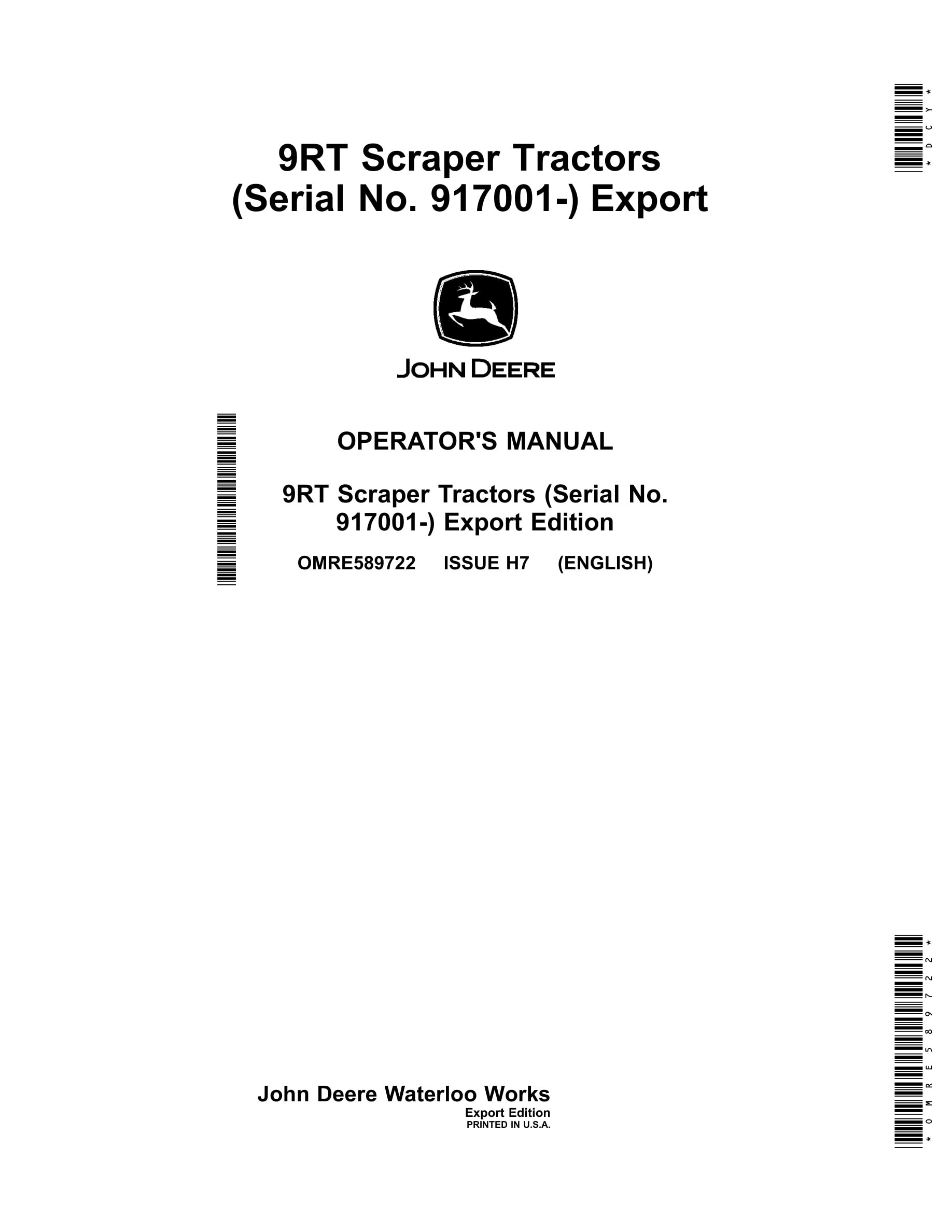 John Deere 9rt Scraper Tractors Operator Manuals OMRE589722-1