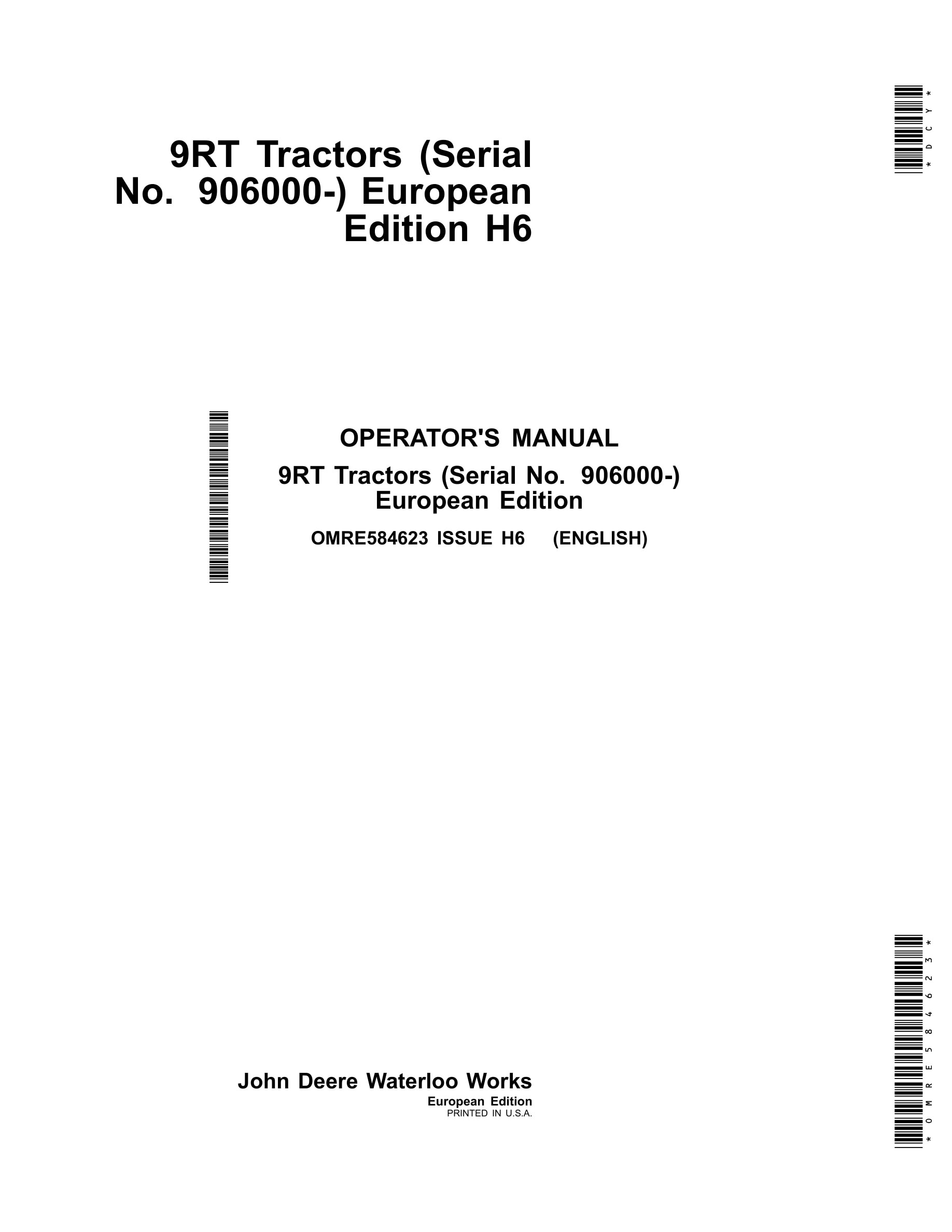 John Deere 9rt Tractors Operator Manuals OMRE584623-1
