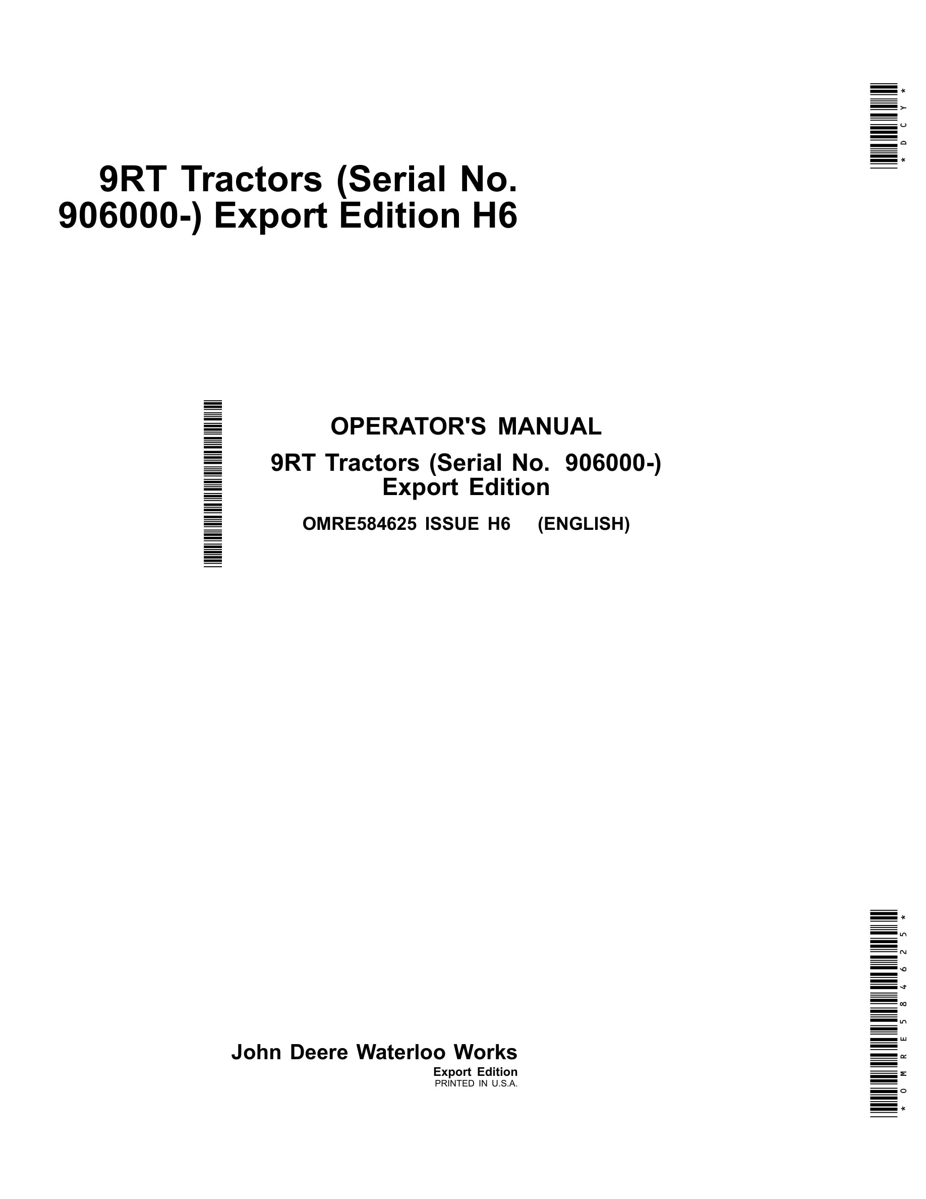 John Deere 9rt Tractors Operator Manuals OMRE584625-1
