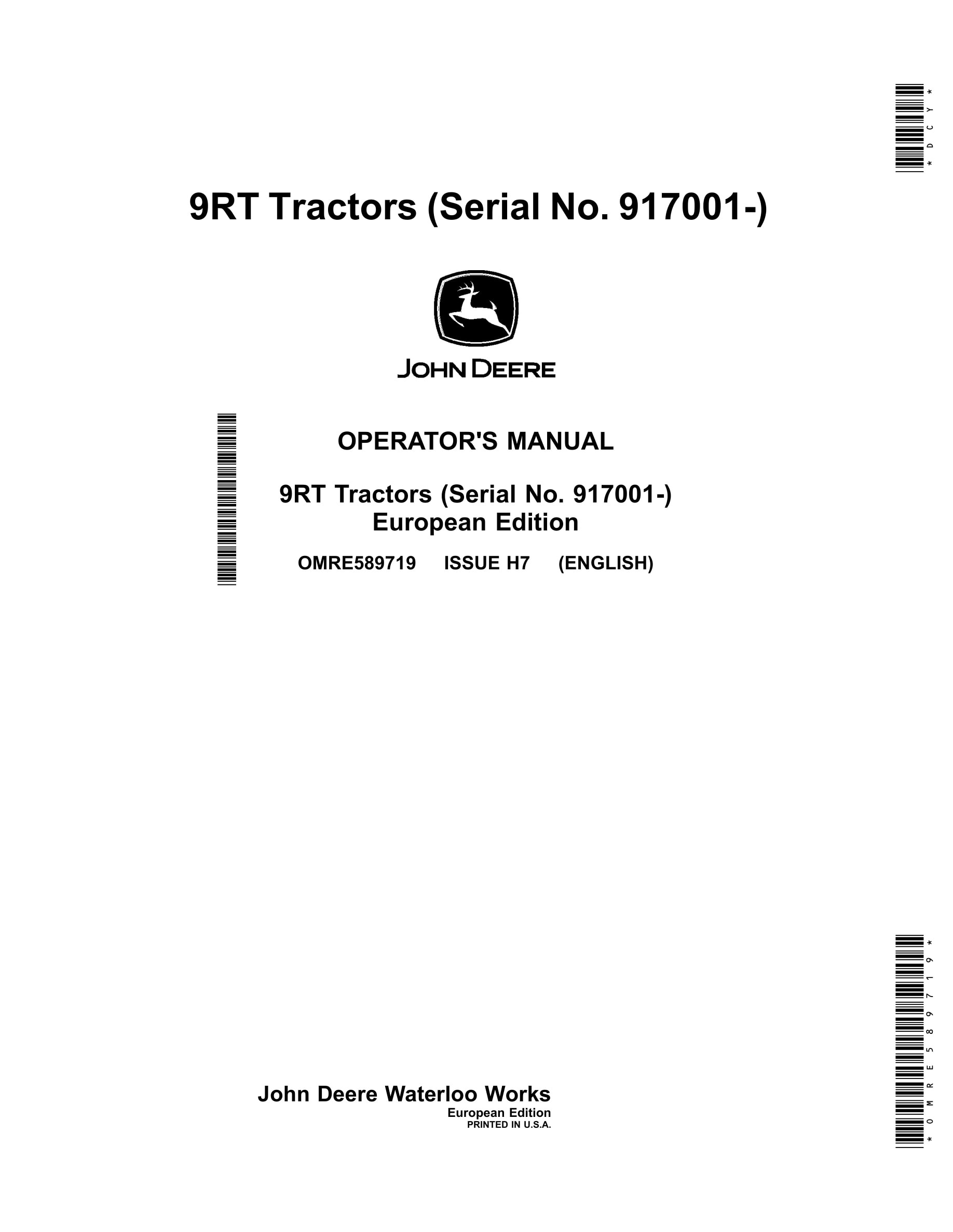John Deere 9rt Tractors Operator Manuals OMRE589719-1