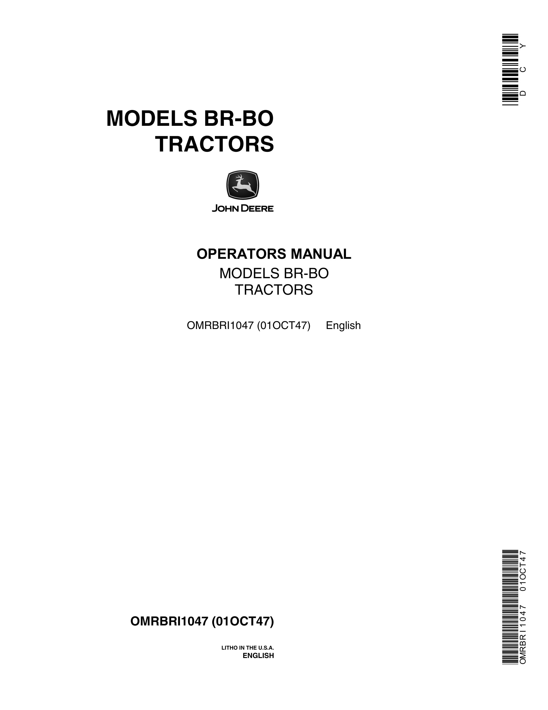 John Deere BR-BO Tractor Operator Manual OMRBRI1047-1
