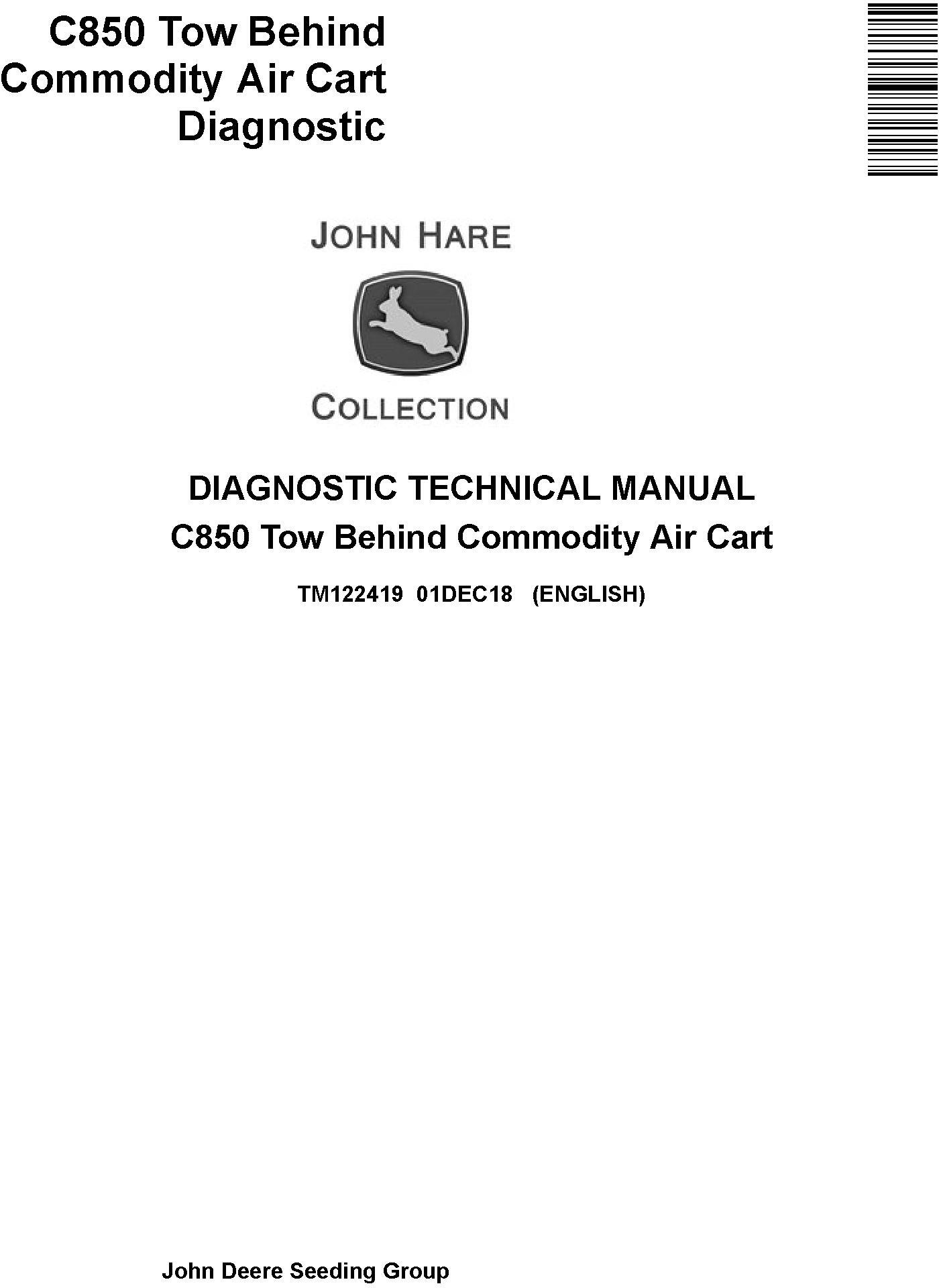 John Deere C850 Tow Behind Commodity Air Cart Diagnostic Technical Manual TM122419
