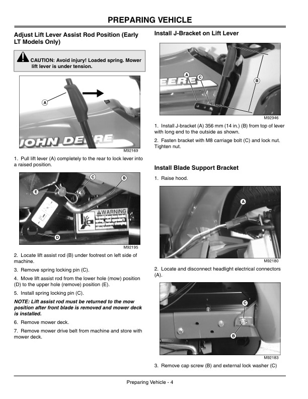 John Deere Front Blade For Lt Ltr Lawn 44 Inch Tractors Operator Manuals OMM147225 2