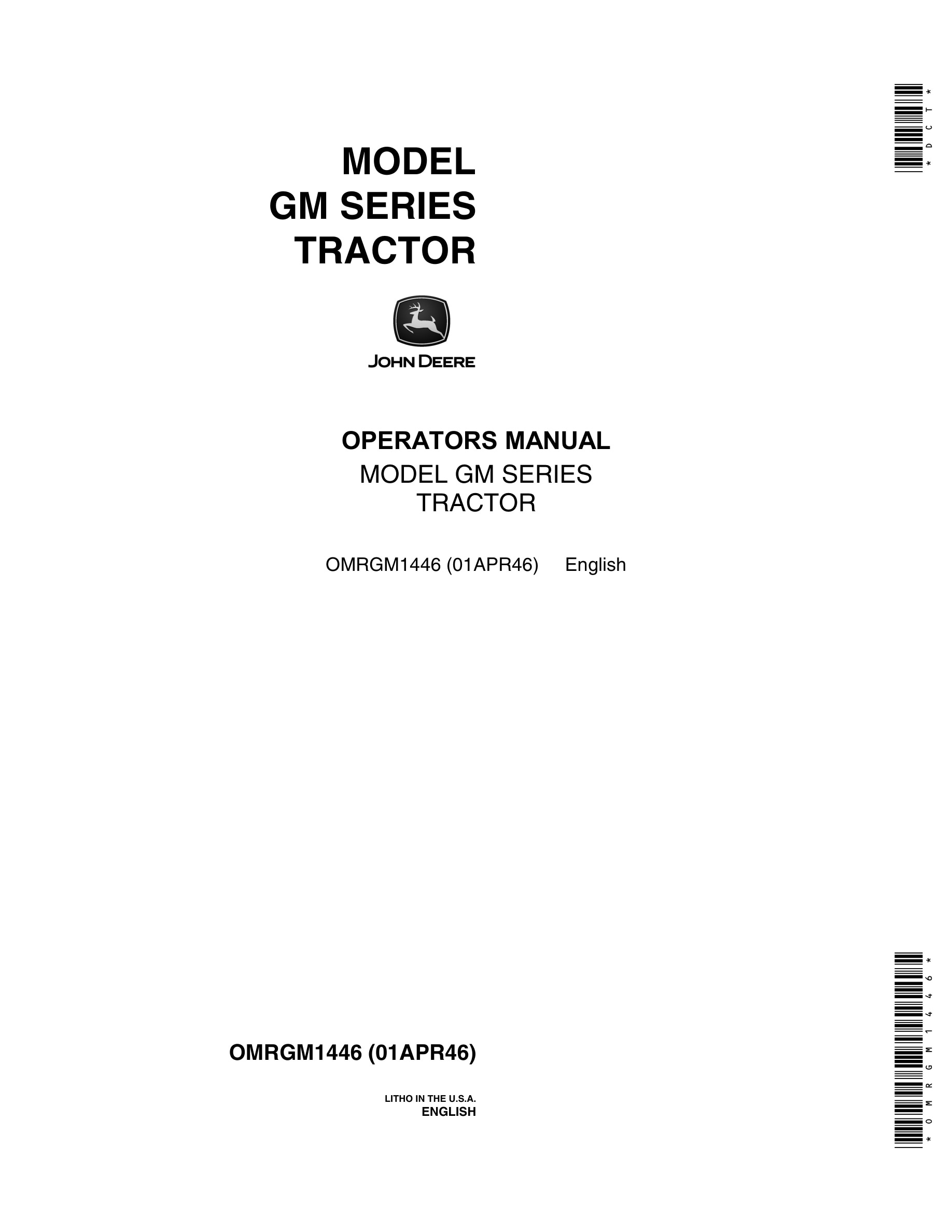 John Deere Gm Series Tractor Operator Manual OMRGM144-1