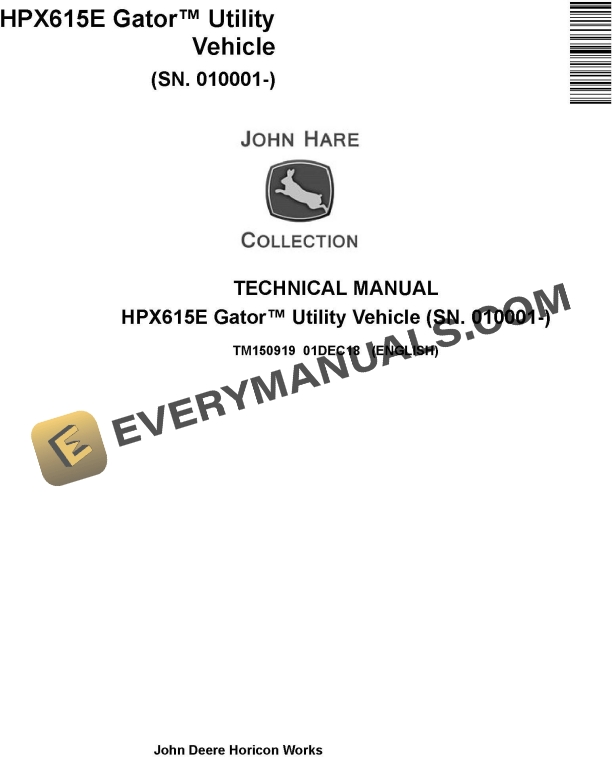 John Deere HPX615E Gator Utility Vehicle Technical Manual TM150919 PDF