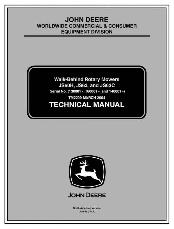 John Deere JS63 JS63C S60H Walk-Behind Rotary Mowers Technical Manual TM2209