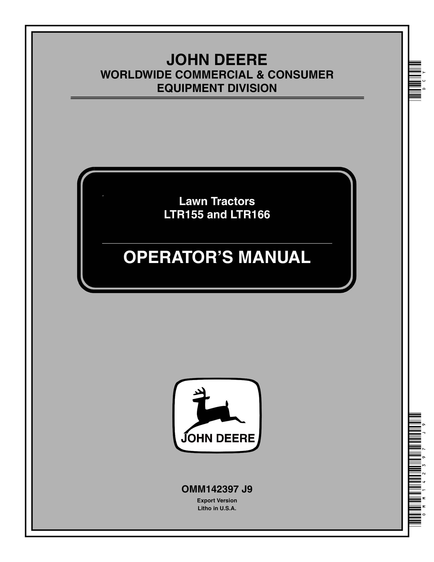John Deere Ltr155 And Ltr166 Lawn Tractors Operator Manuals OMM142397-1