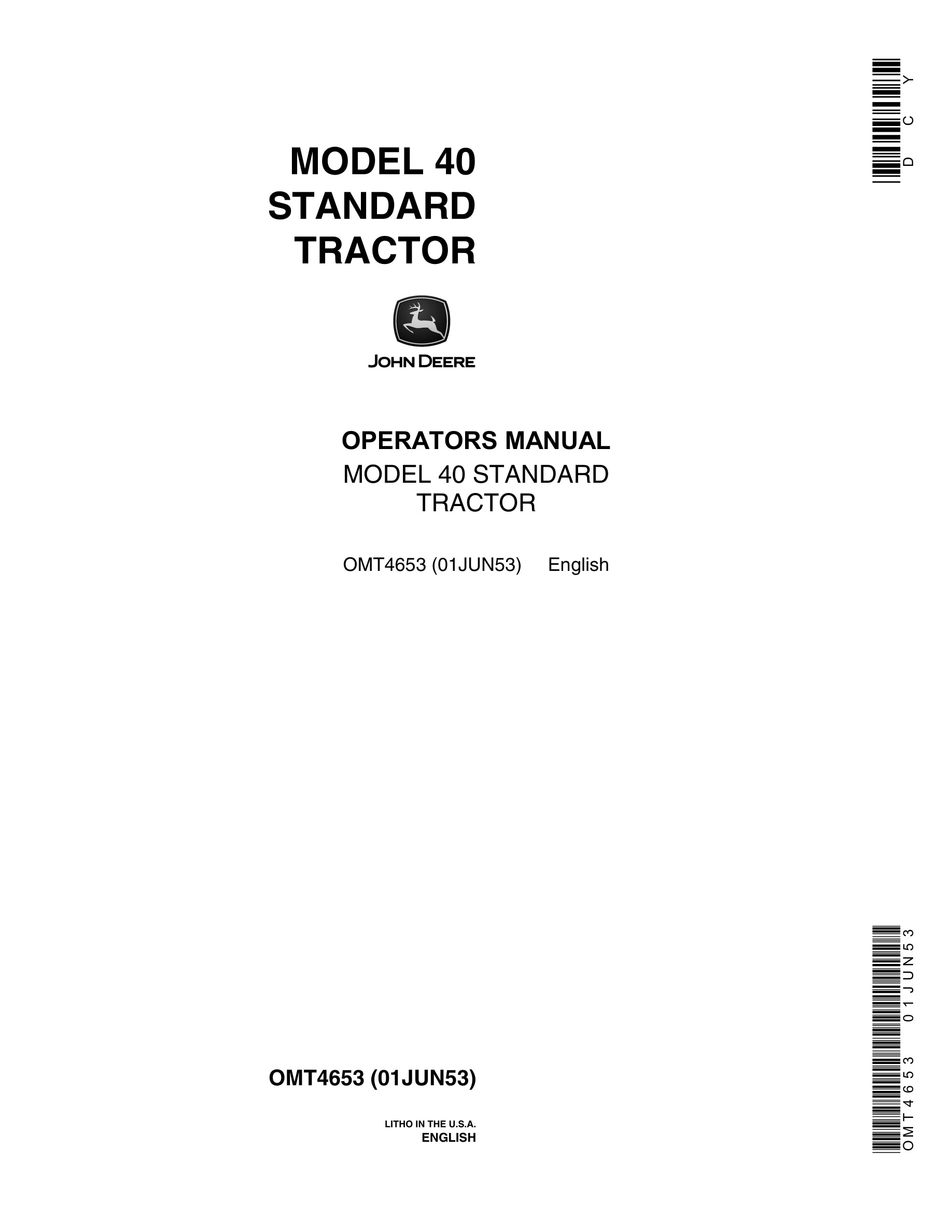John Deere Model 40 Tractor Operator Manual OMT4653-1