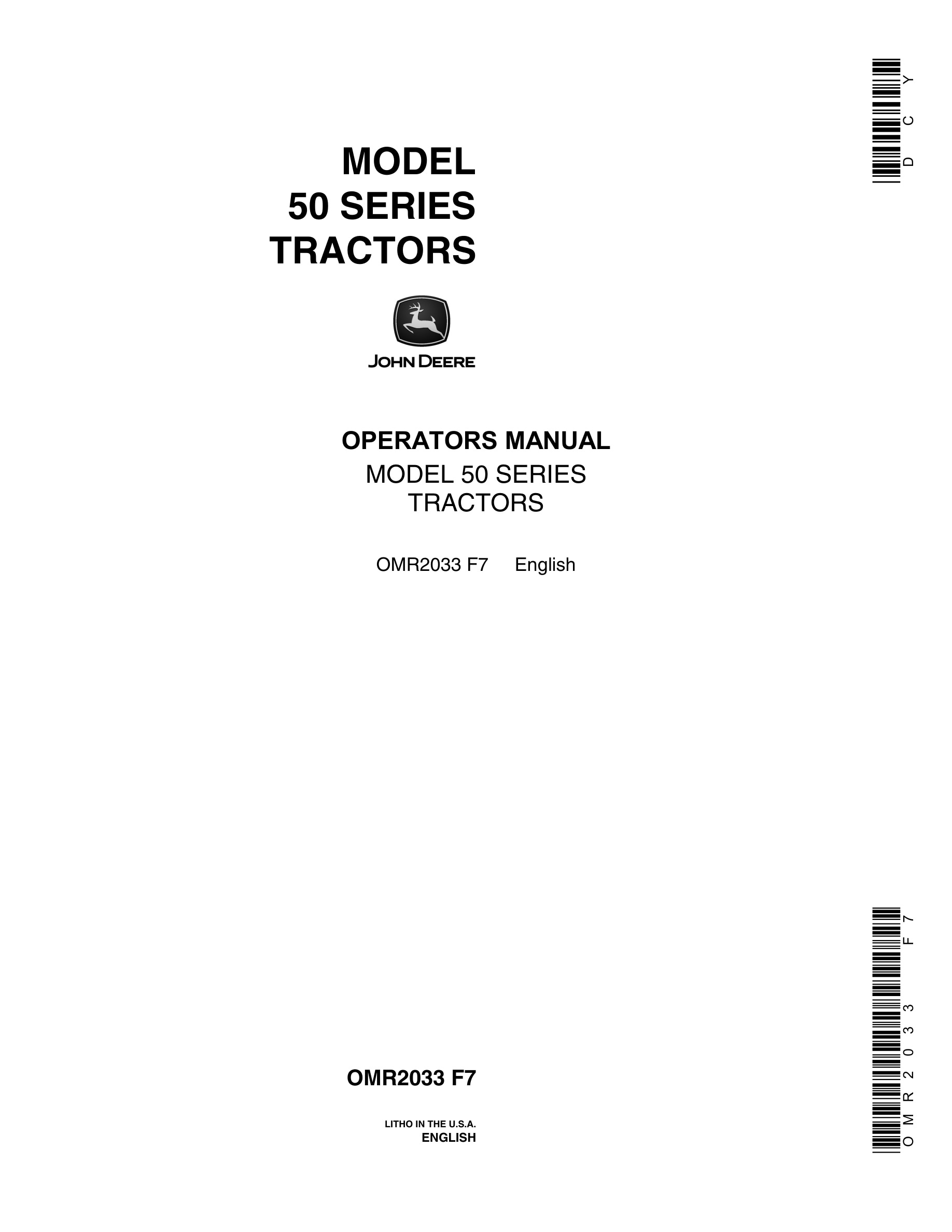 John Deere Model 50 Tractor Operator Manual OMR2033-1