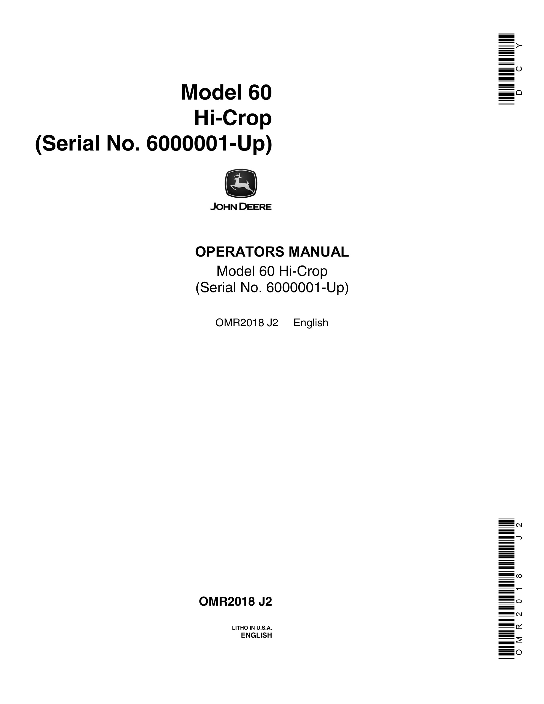 John Deere Model 60 Tractor Operator Manual OMR2018-1