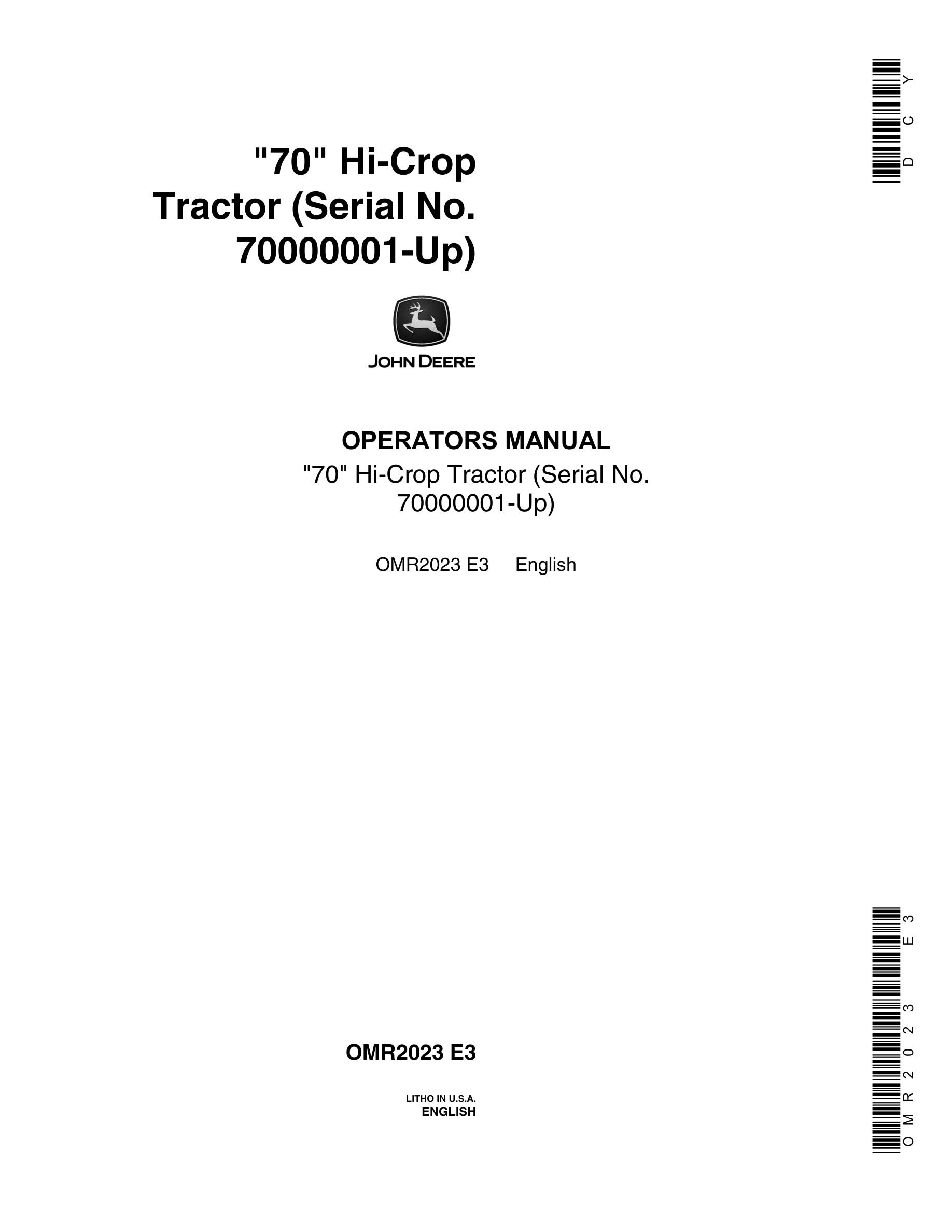 John Deere Model 60 Tractor Operator Manual OMR2023-1