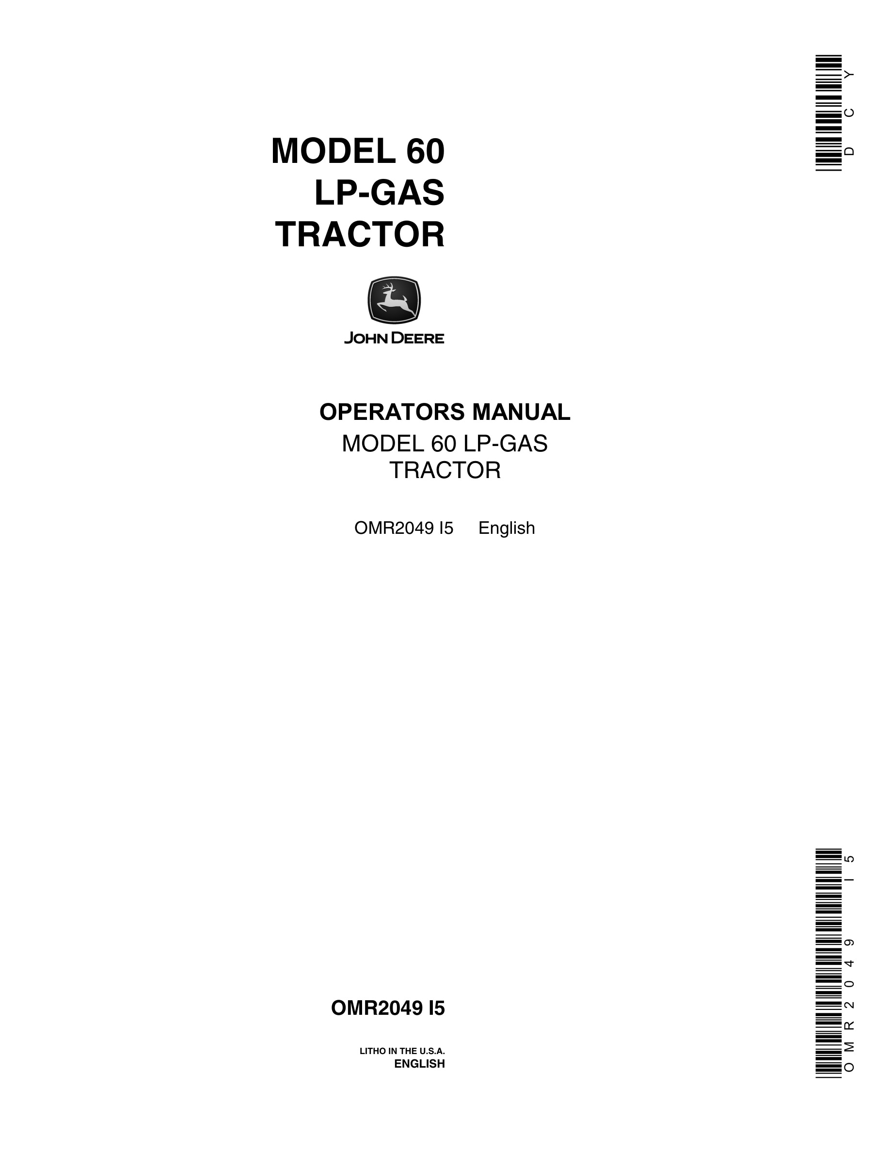 John Deere Model 60 Tractor Operator Manual OMR2049-1
