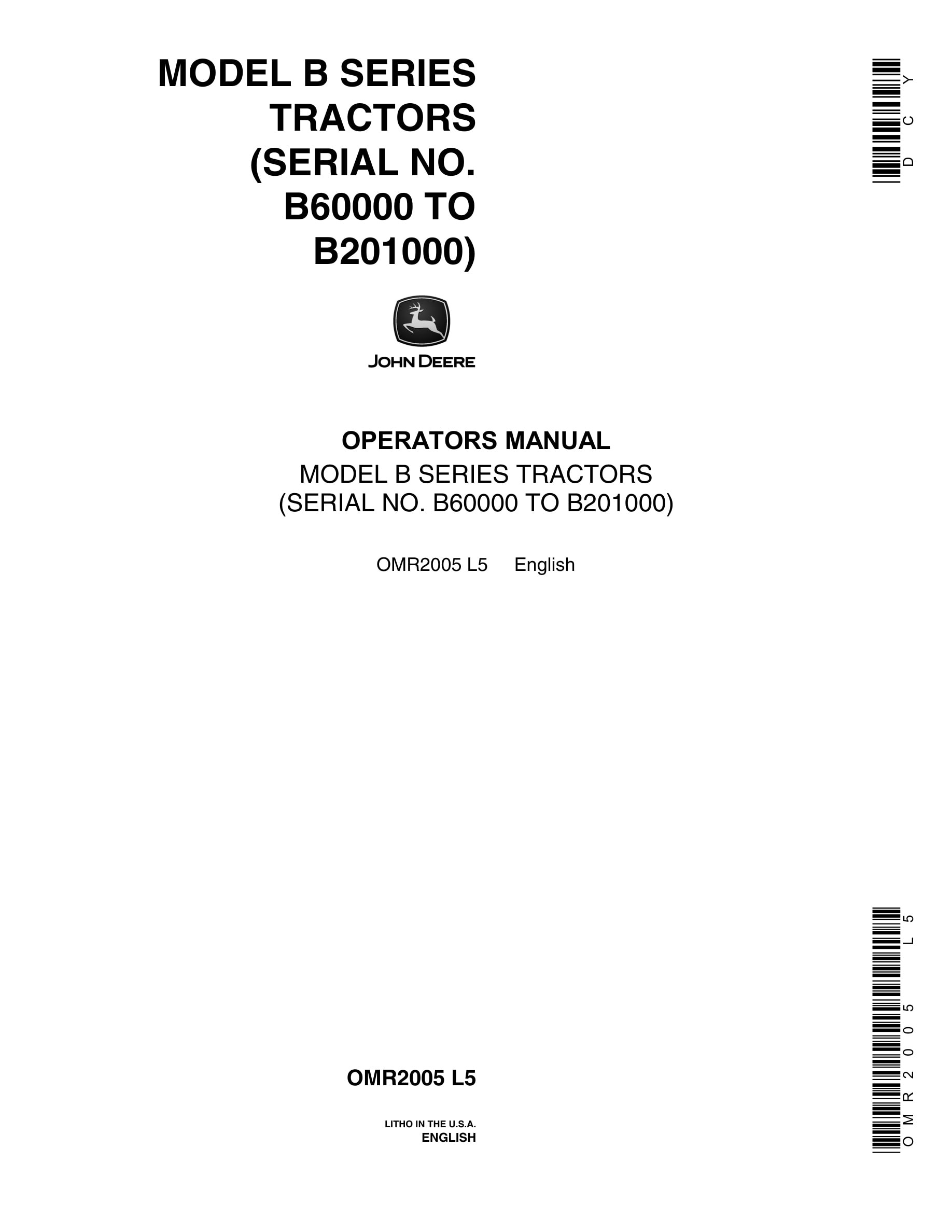 John Deere Model B Tractor Operator Manual OMR2005-1