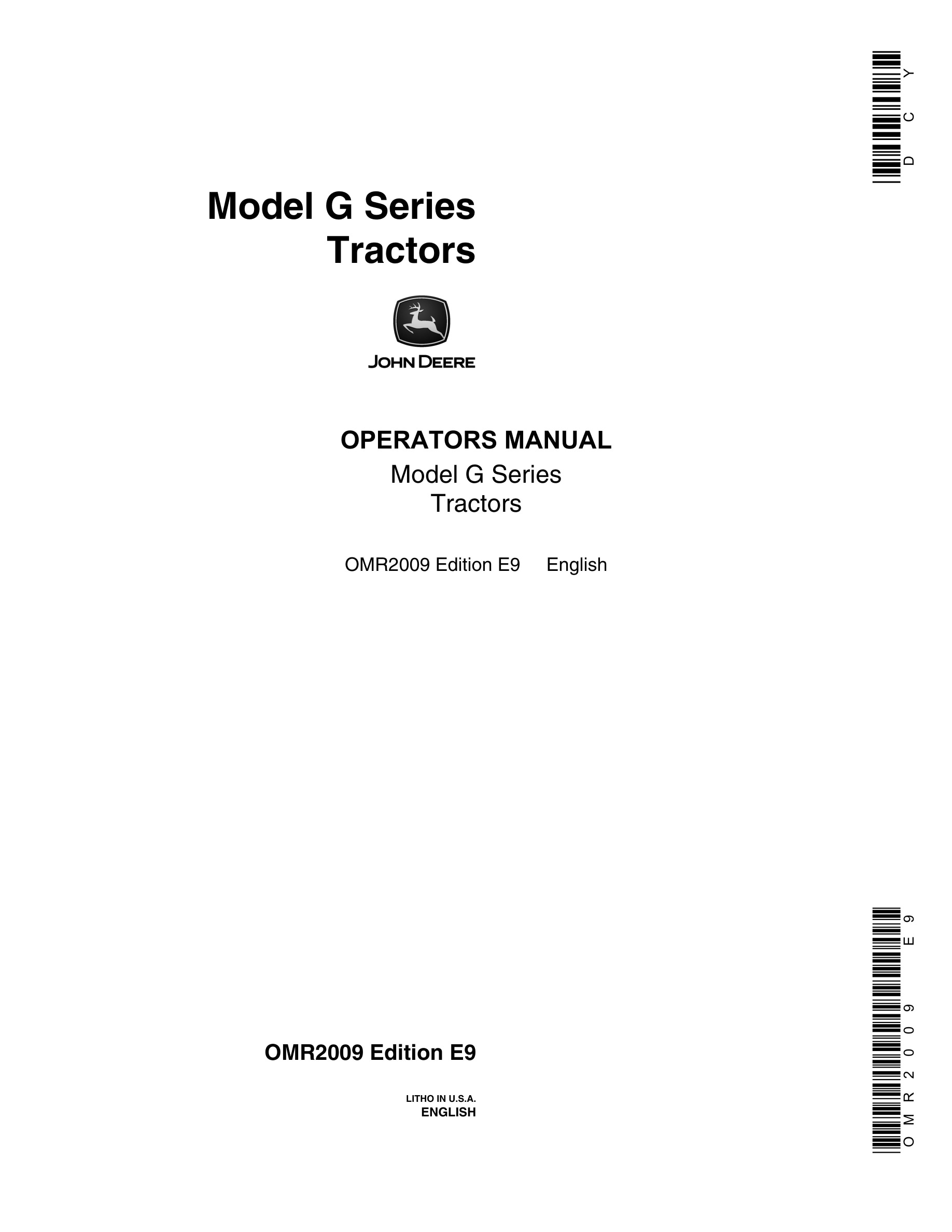 John Deere Model G Tractor Operator Manual OMR2009-1