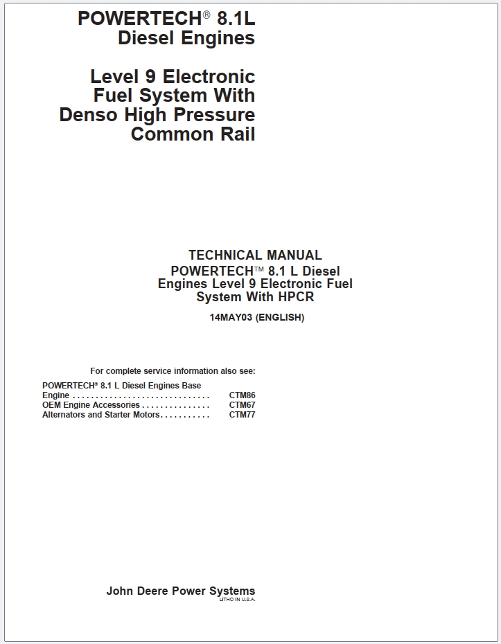 John Deere PowerTech 8.1L Diesel Engine Component Technical Manual CTM255
