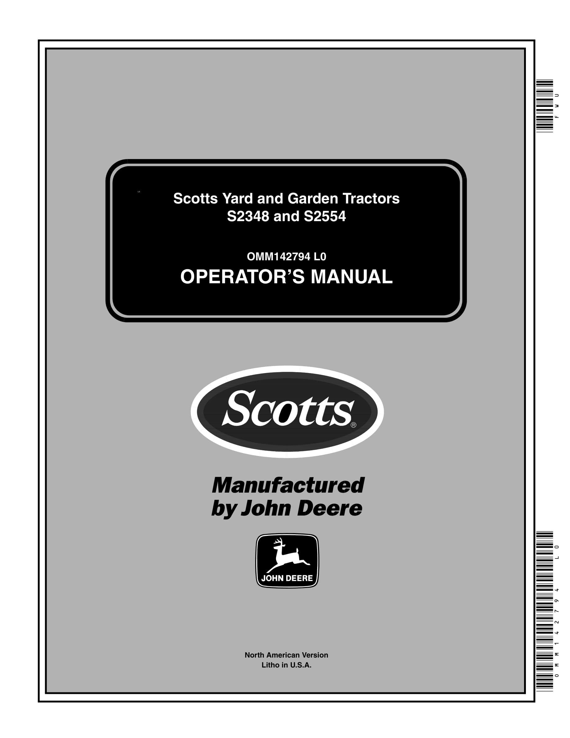 John Deere S2348 and S2554 Tractor Operator Manual OMM142794-1