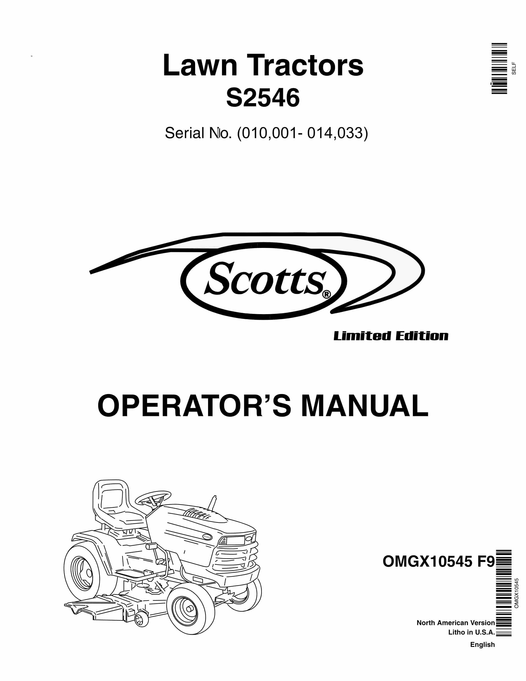 John Deere S2546 Tractor Operator Manual OMGX10545-1